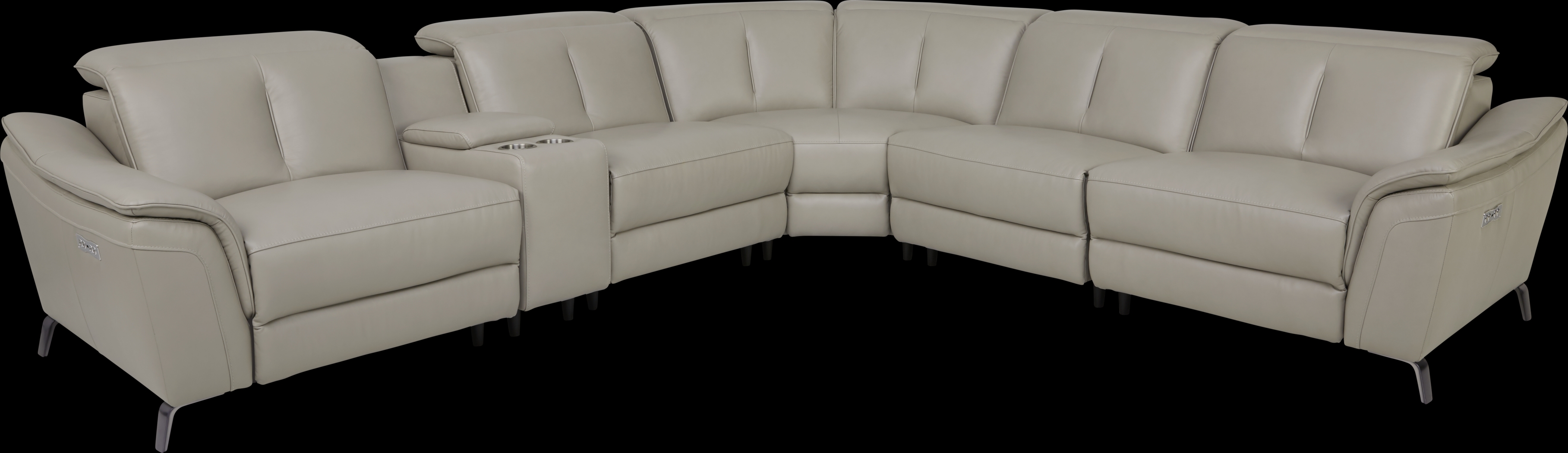 Naples Light Gray Leather 6 Pc Dual Power Reclining Sectional - Thumbnail - Image 1