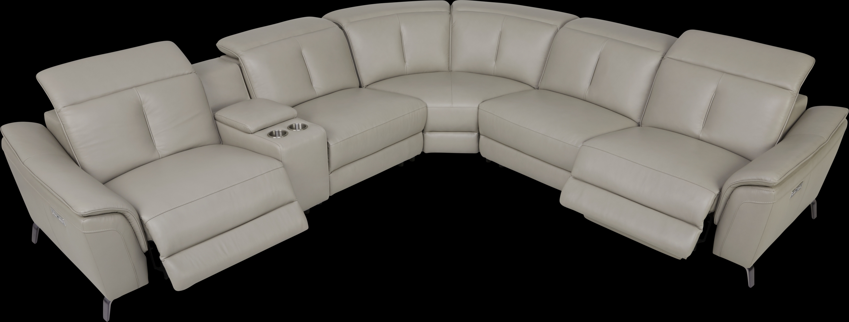 Naples Light Gray Leather 6 Pc Dual Power Reclining Sectional - Thumbnail - Image 3