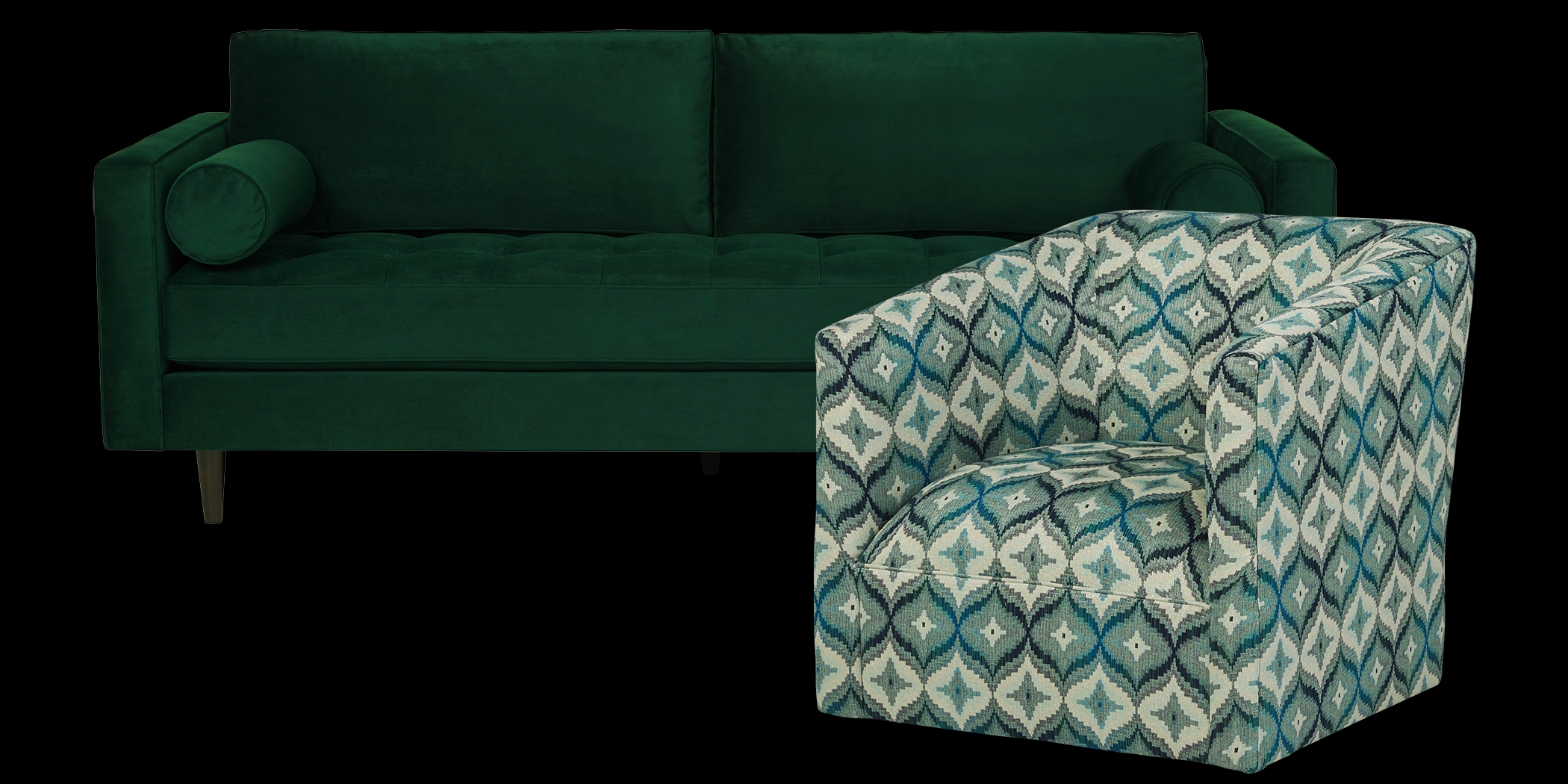 Pacific Palisades Emerald Plush Sofa & Accent Swivel Chair - Thumbnail - Image 1