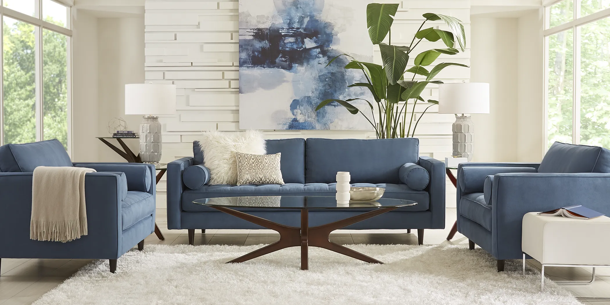 Pacific Palisades Indigo Microfiber 5 Pc Living Room - Thumbnail - Image 1