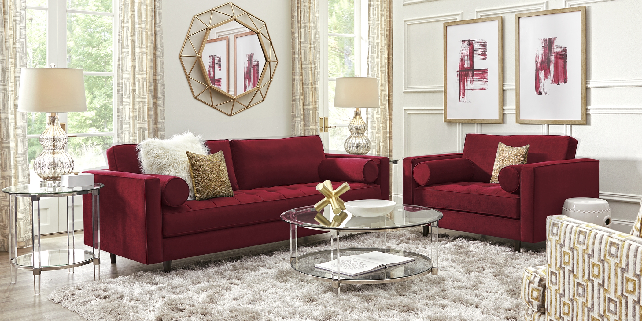 Pacific Palisades Scarlet Plush 5 Pc Living Room - Thumbnail - Image 1