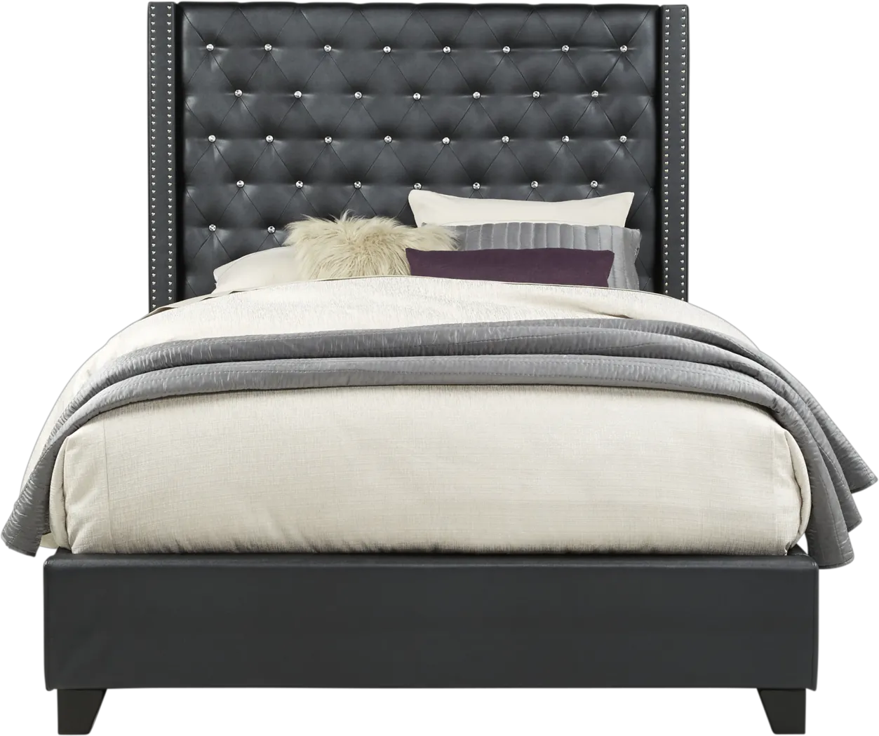 Paris Black 3 Pc Upholstered Queen Bed - Thumbnail - Image 1