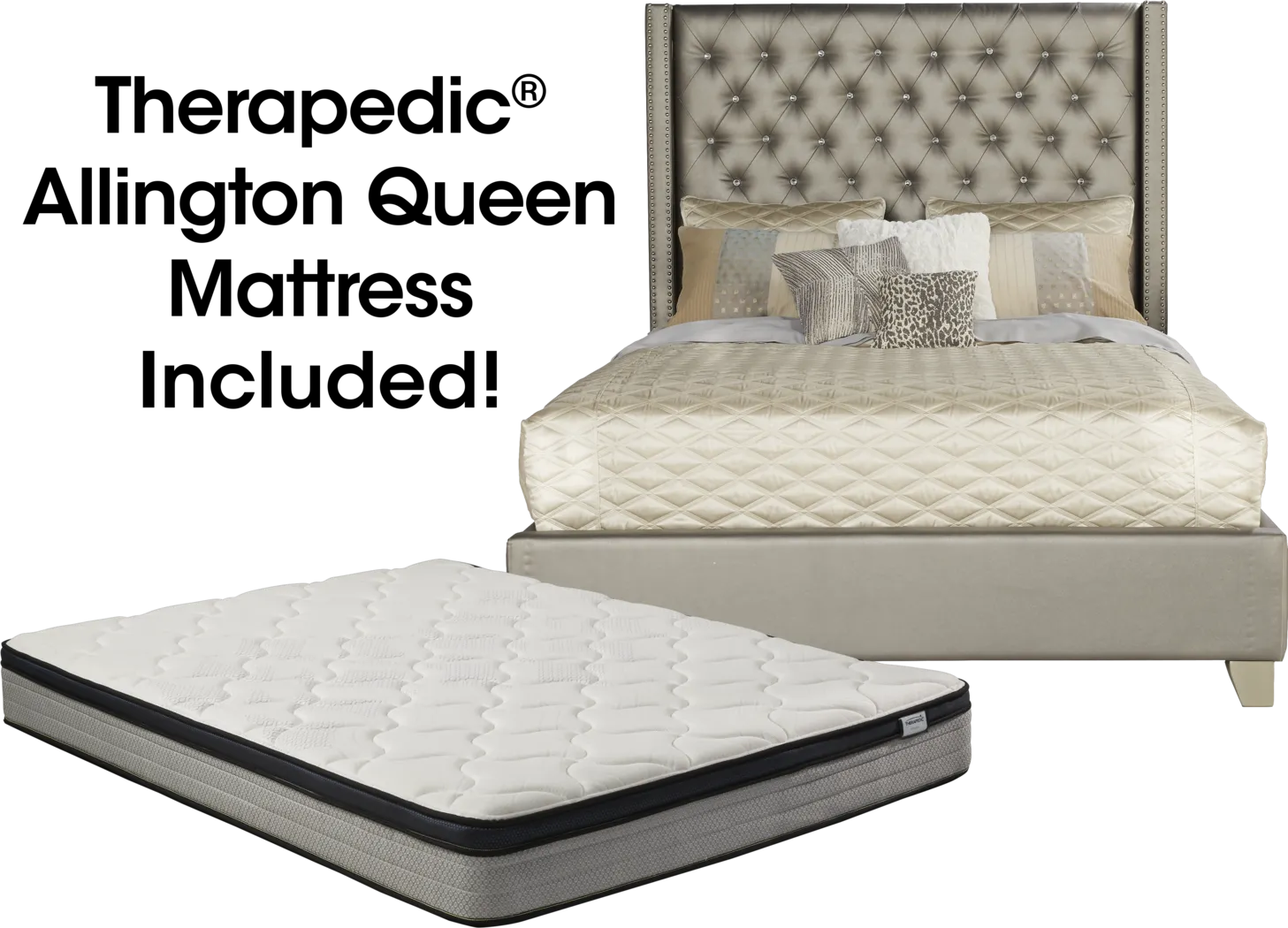 Paris Silver 5 Pc Upholstered Queen Bed and Mattress Set - Thumbnail - Image 1