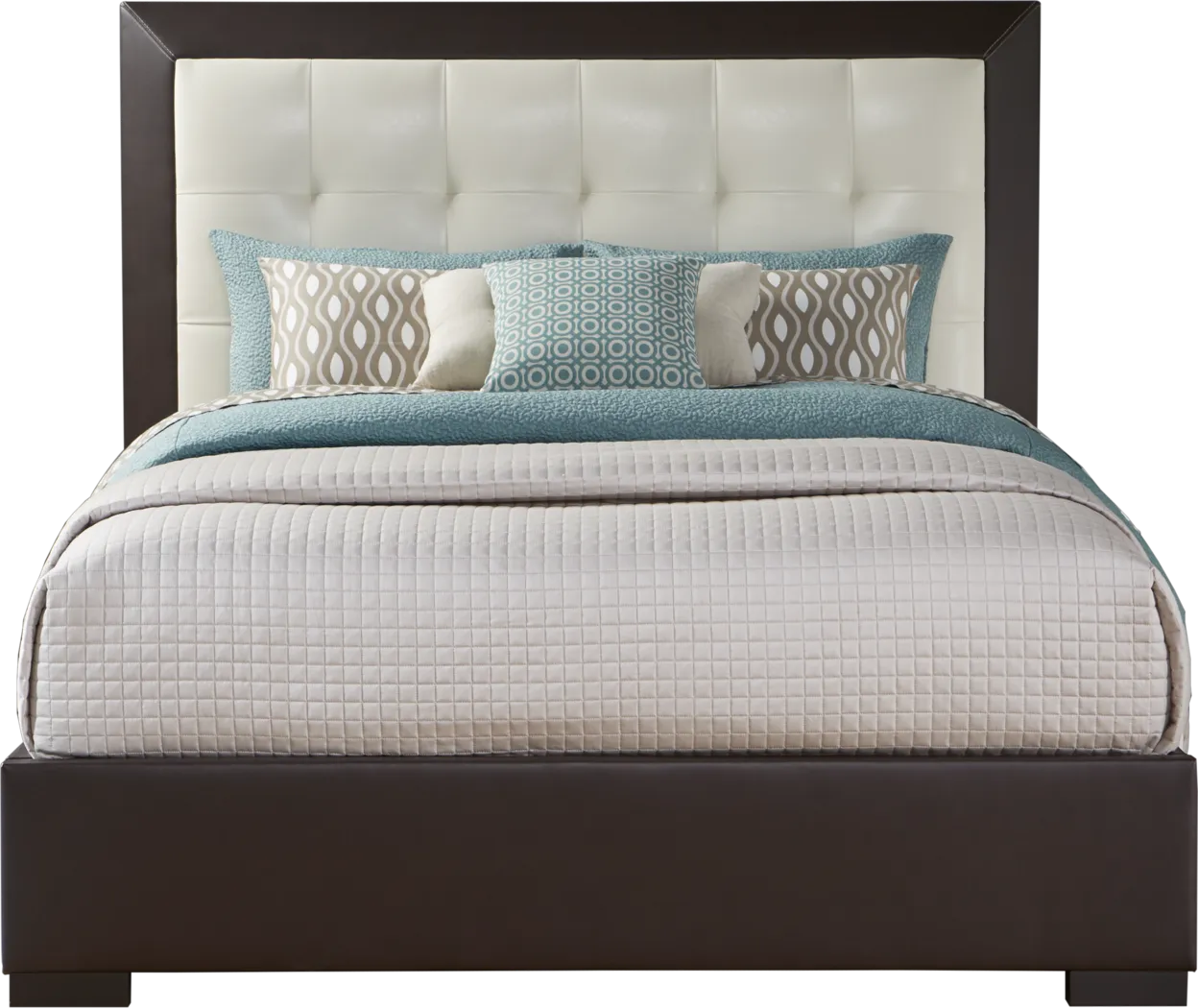 Petaluma Brown 3 Pc Upholstered Queen Bed with Ivory Inset - Thumbnail - Image 1