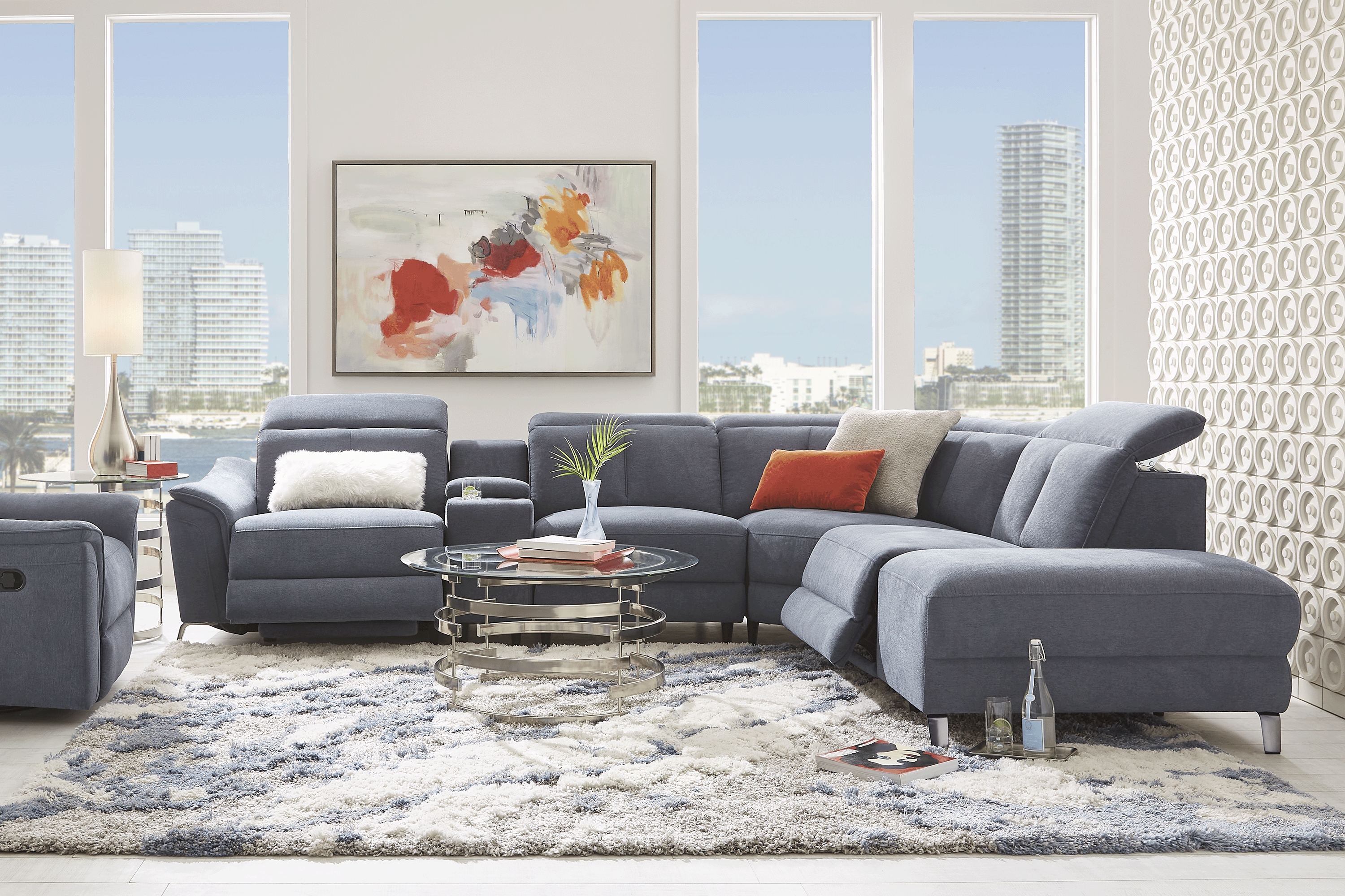 Turano Denim 6 Pc Dual Power Reclining Sectional - Thumbnail - Image 1