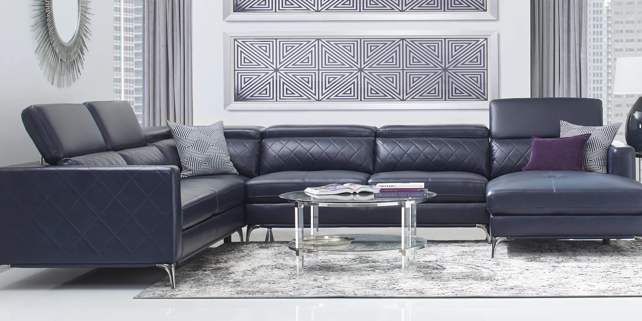 Via Sorrento Navy 7 Pc Sectional Living Room - Thumbnail - Image 1