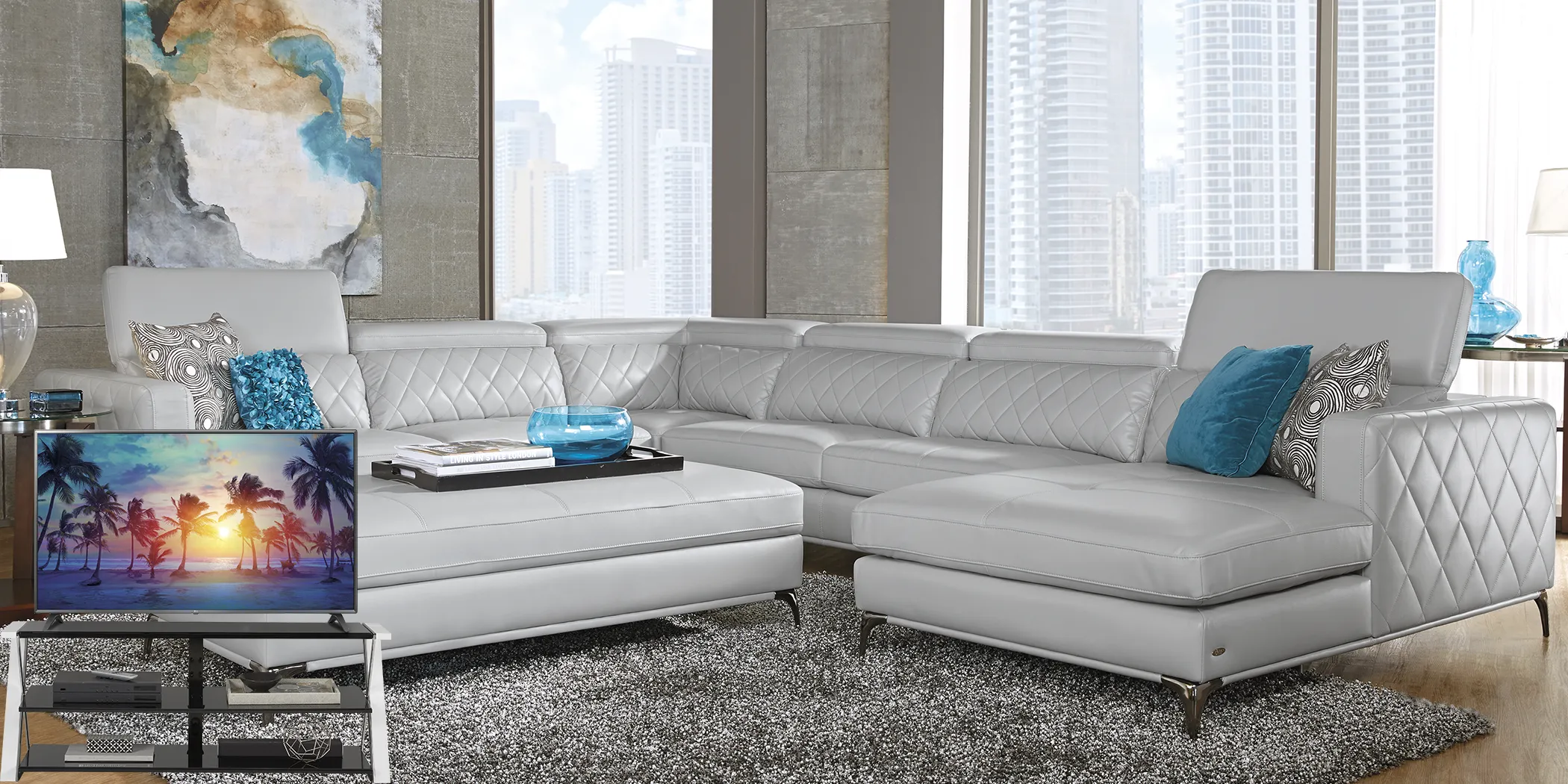 Via Sorrento Platinum 8 Pc Sectional Living Room Plus 65 in. TV - Thumbnail - Image 1