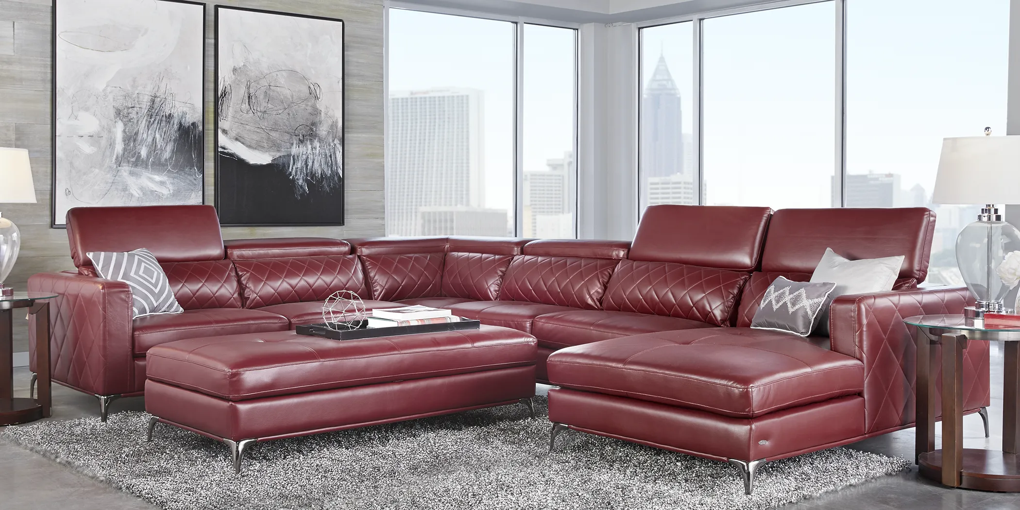 Sofia Vergara Via Sorrento 5 Pc Red Polyester Fabric Living Room