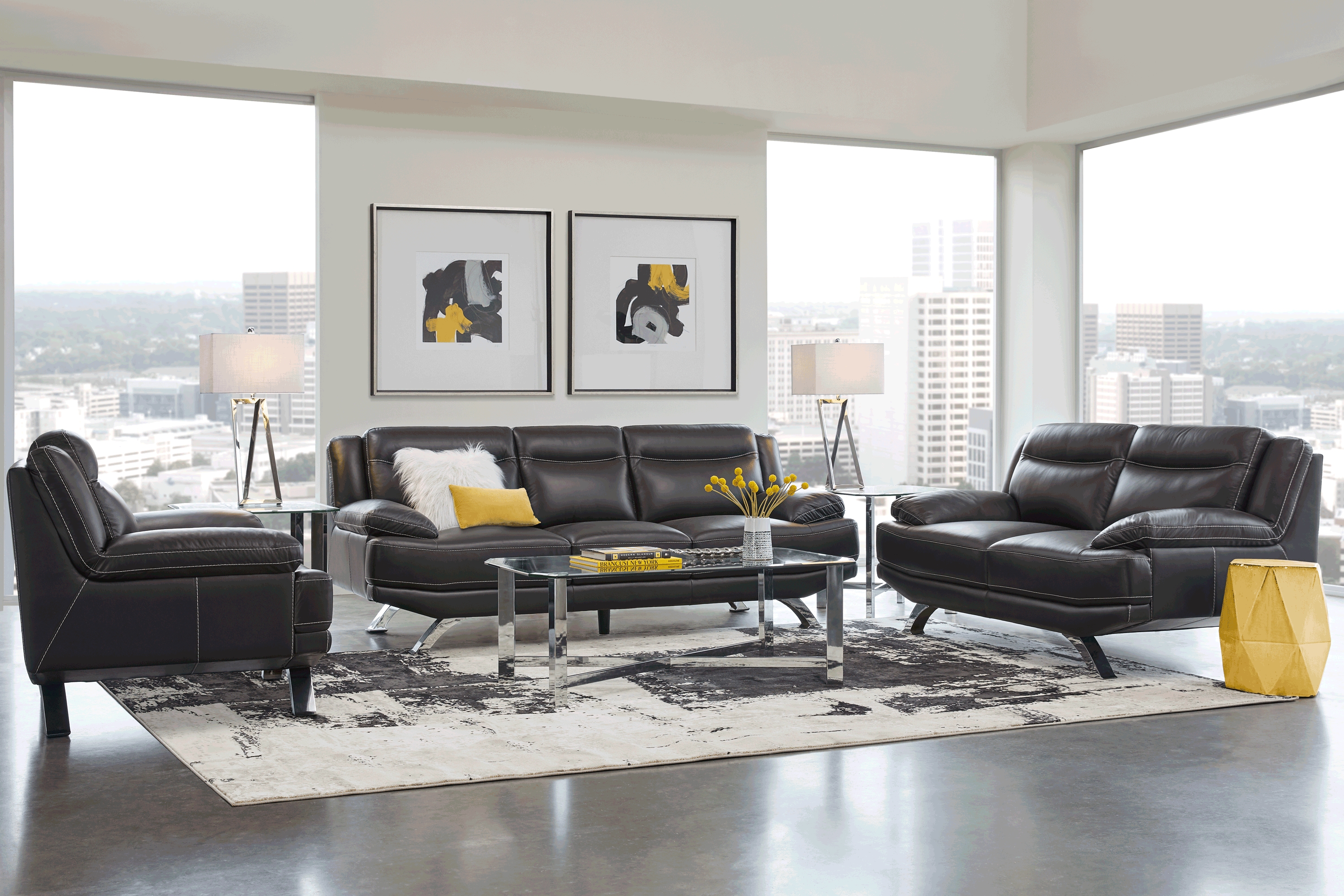 Zamora Black Leather 2 Pc Living Room - Thumbnail - Image 1