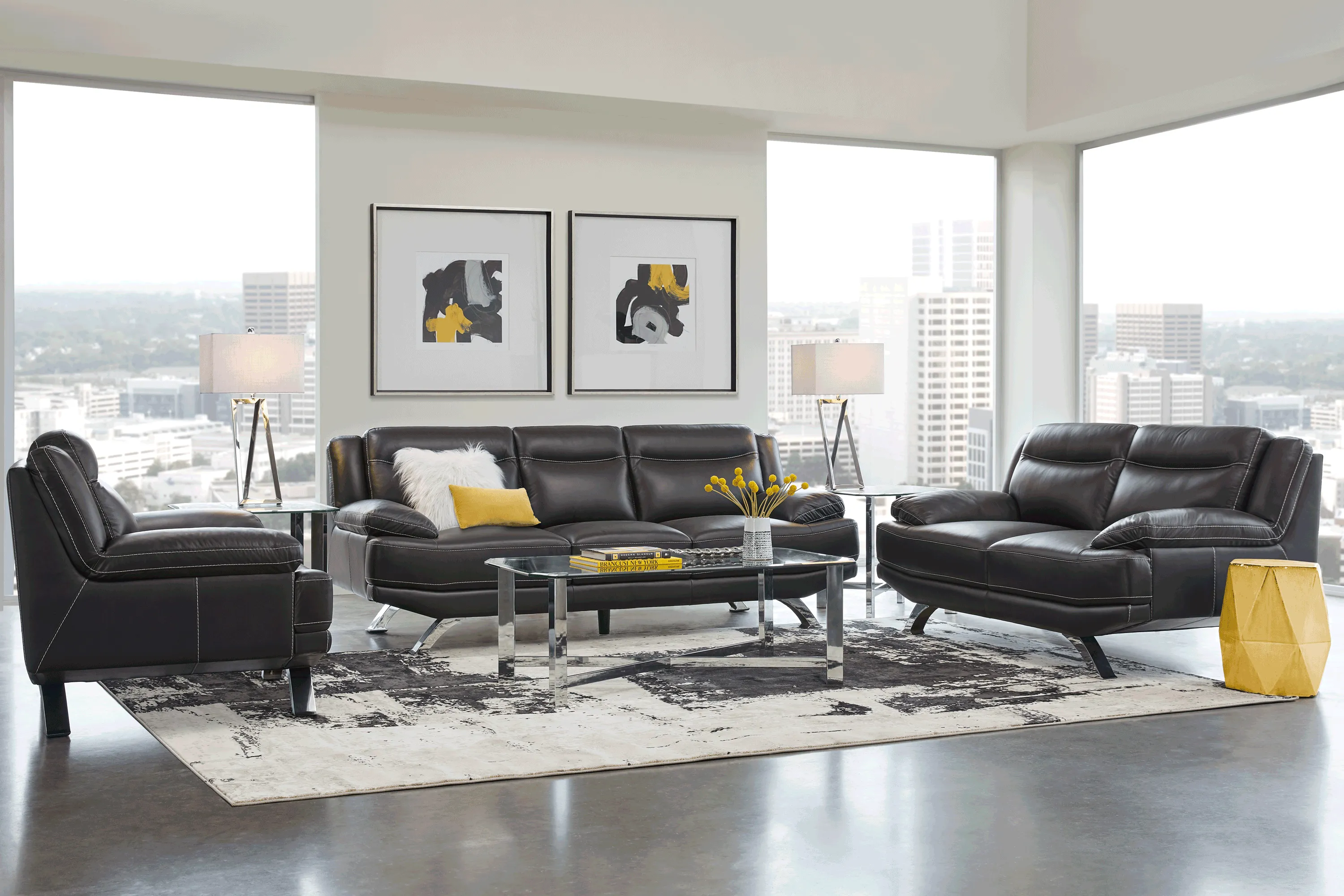 Zamora Black Leather 6 Pc Living Room - Thumbnail - Image 1
