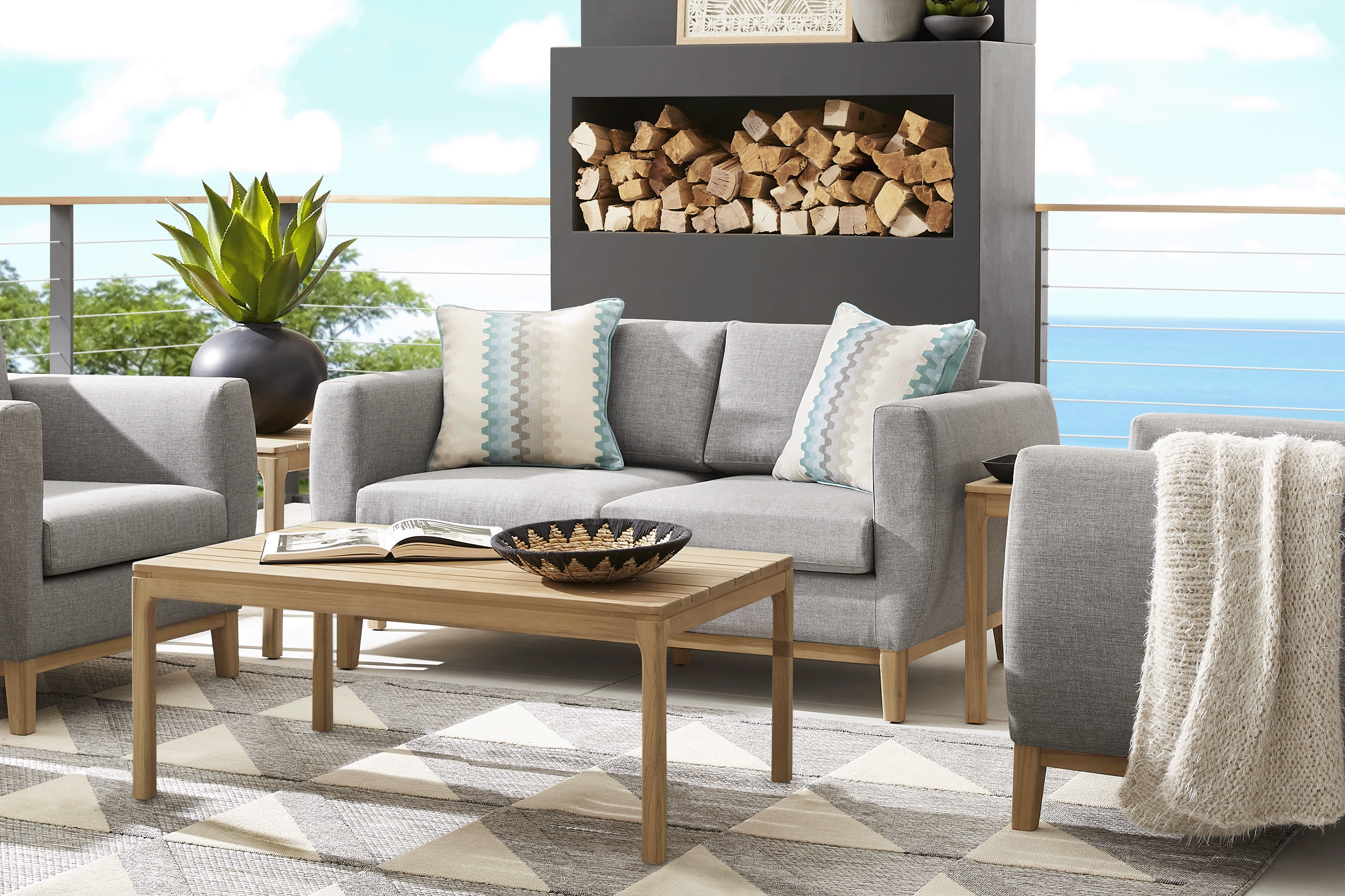 Soho Gray 4 Pc Outdoor Loveseat Seating Set with Gray Cushions - Thumbnail - Image 1