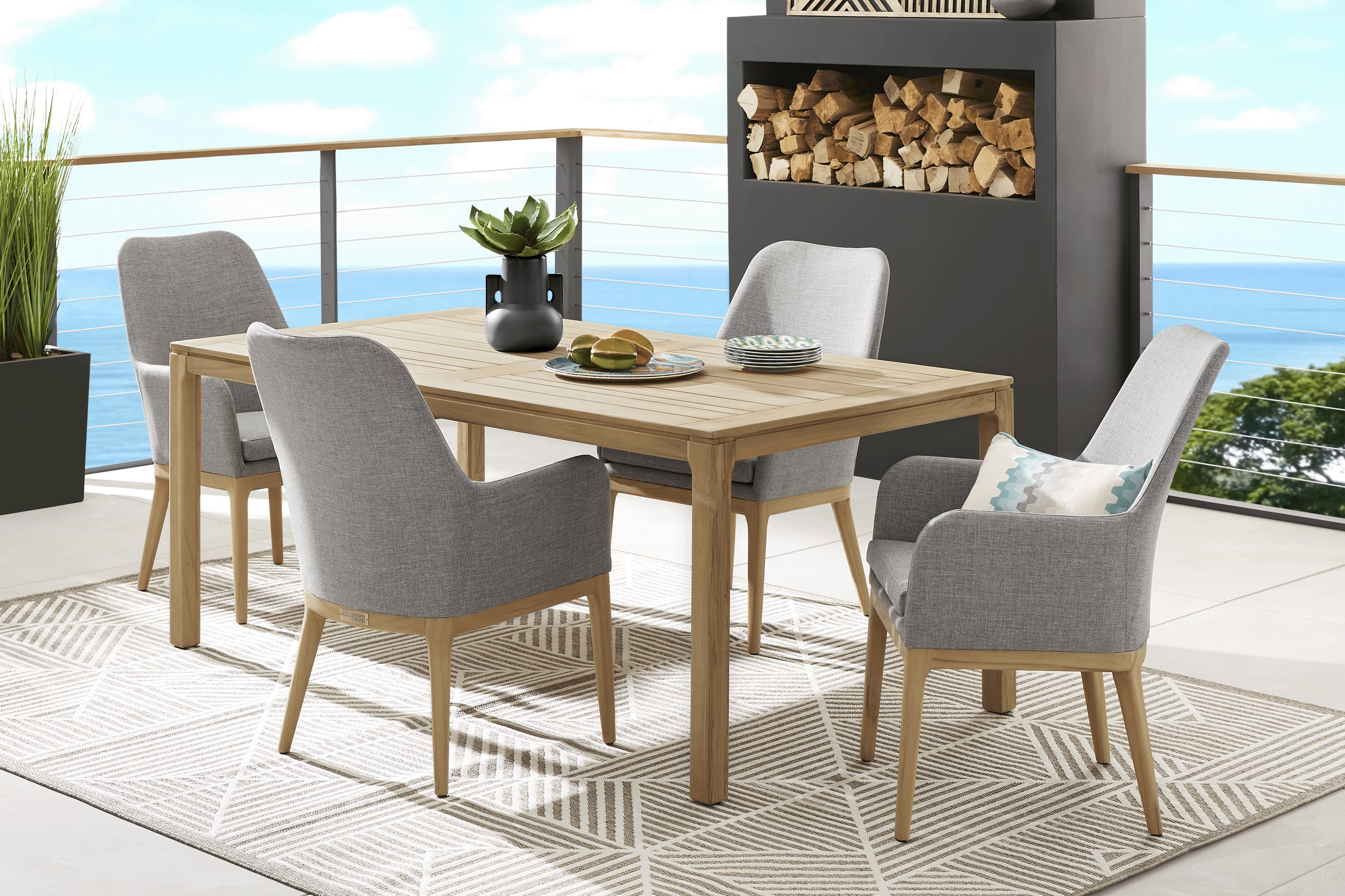 Soho Brown 5 Pc 71 in. Rectangle Outdoor Dining Set with Gray Cushions - Thumbnail - Image 1