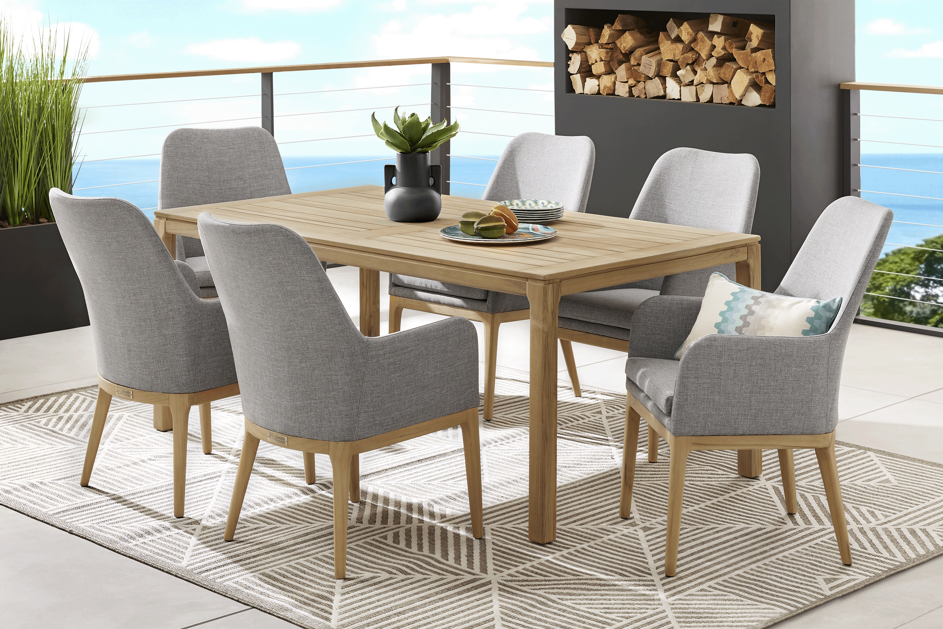Soho Brown 7 Pc 71 in. Rectangle Outdoor Dining Set with Gray Cushions - Thumbnail - Image 1