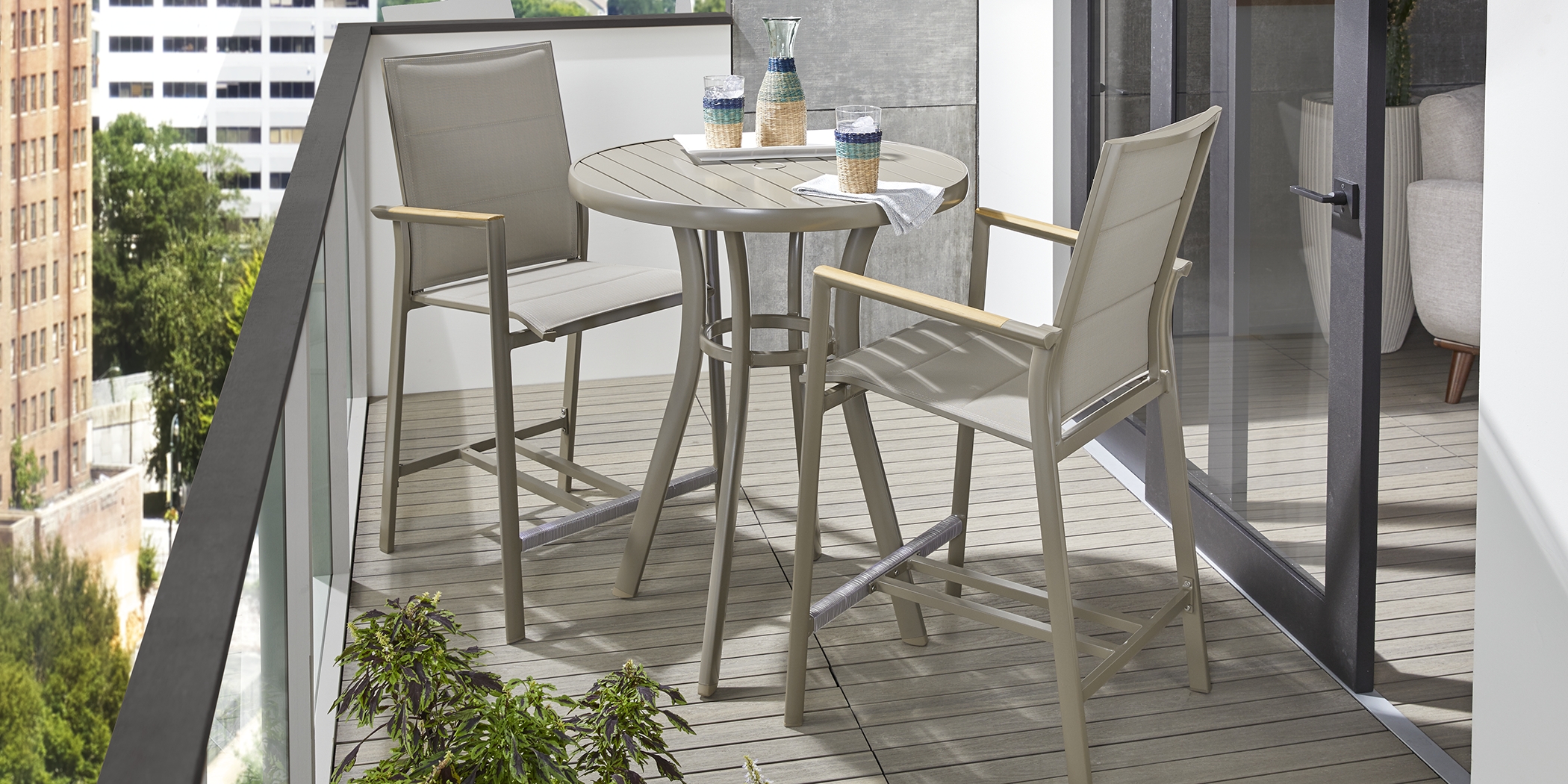 Solana Taupe 3 Pc Outdoor Balcony Dining Set - Thumbnail - Image 1