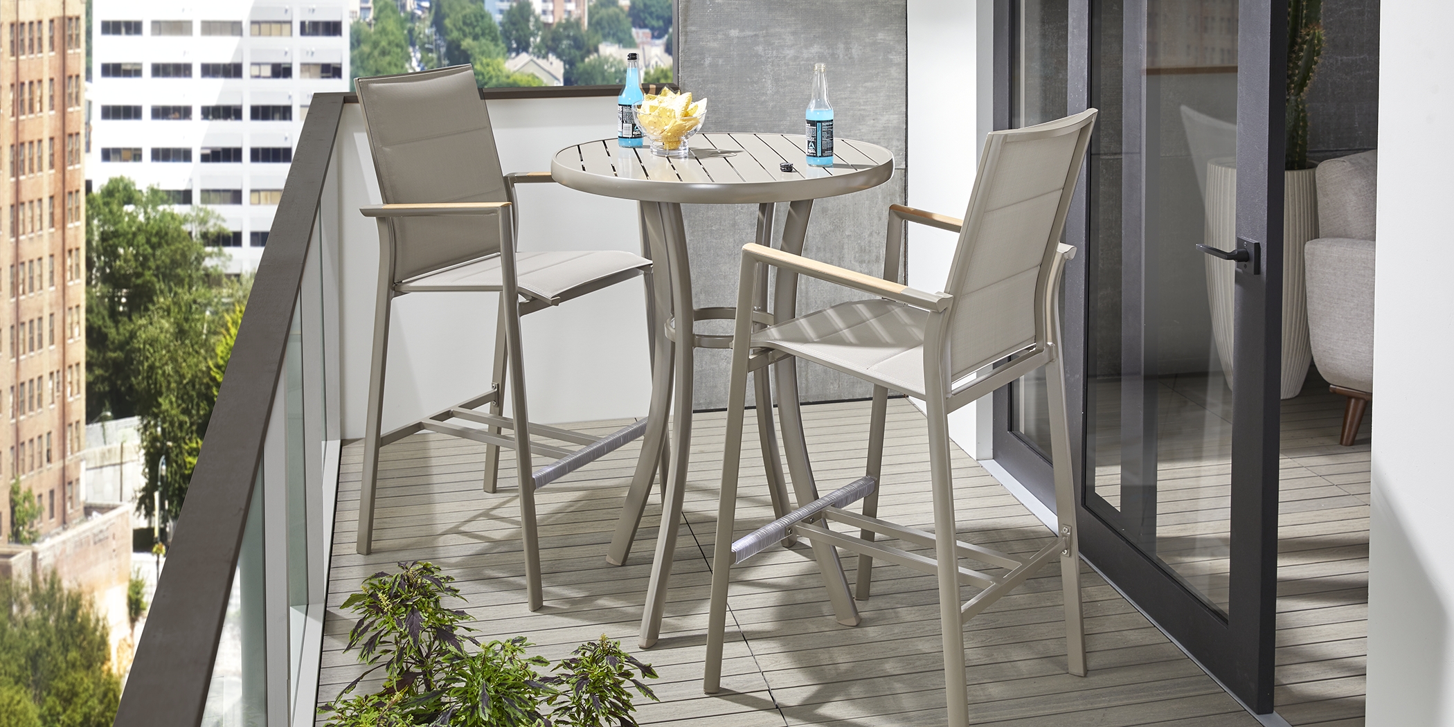 Solana Taupe 3 Pc Outdoor Bar Height Dining Set - Thumbnail - Image 1