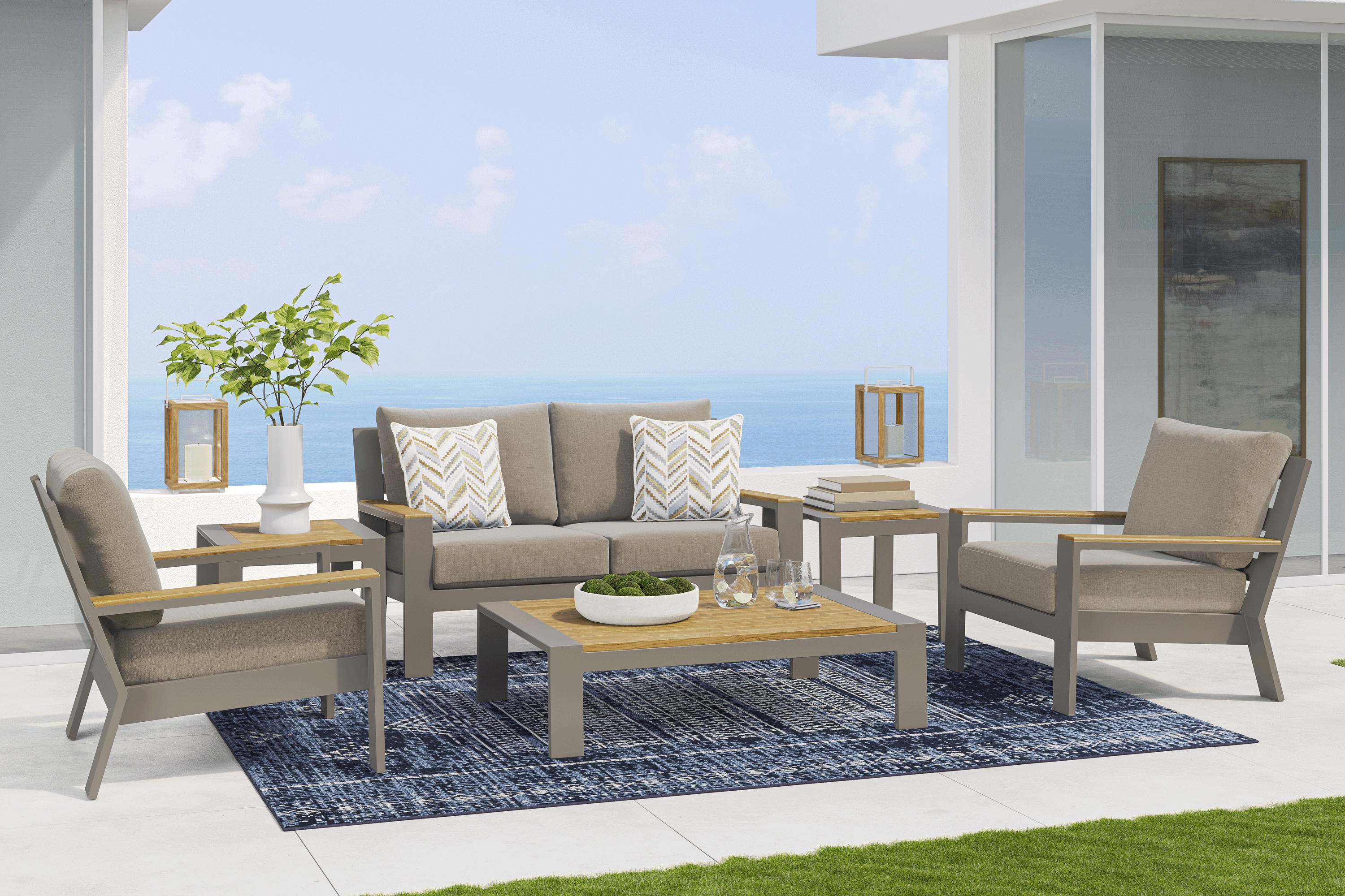Solana Taupe 4 Pc Outdoor Loveseat Seating Set With Mushroom Cushions - Thumbnail - Image 1