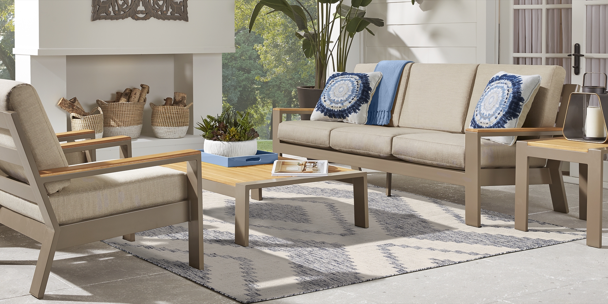 Solana Taupe Outdoor Sofa with Beige Cushions - Thumbnail - Image 3