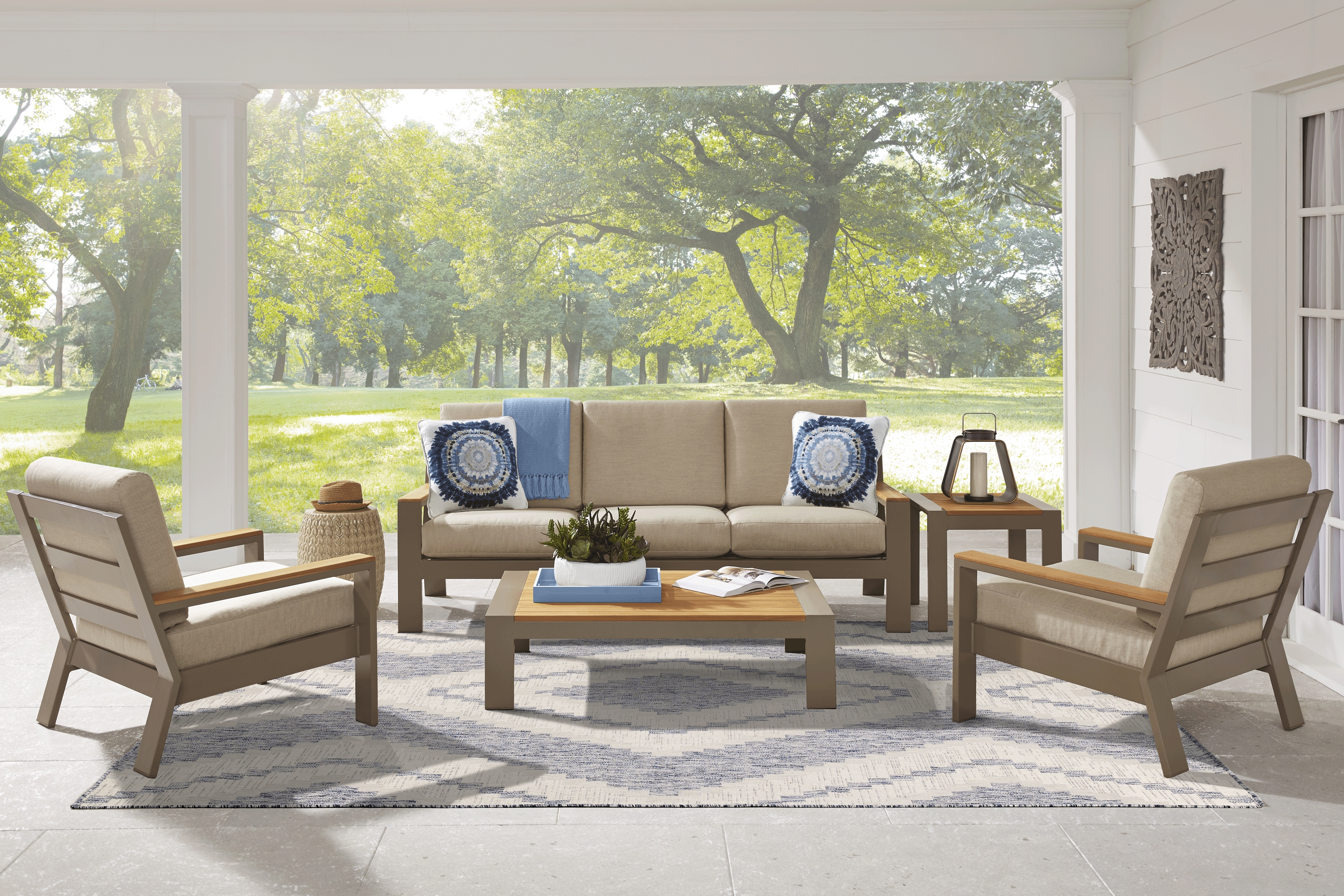 Solana Taupe Outdoor Sofa with Beige Cushions - Thumbnail - Image 2