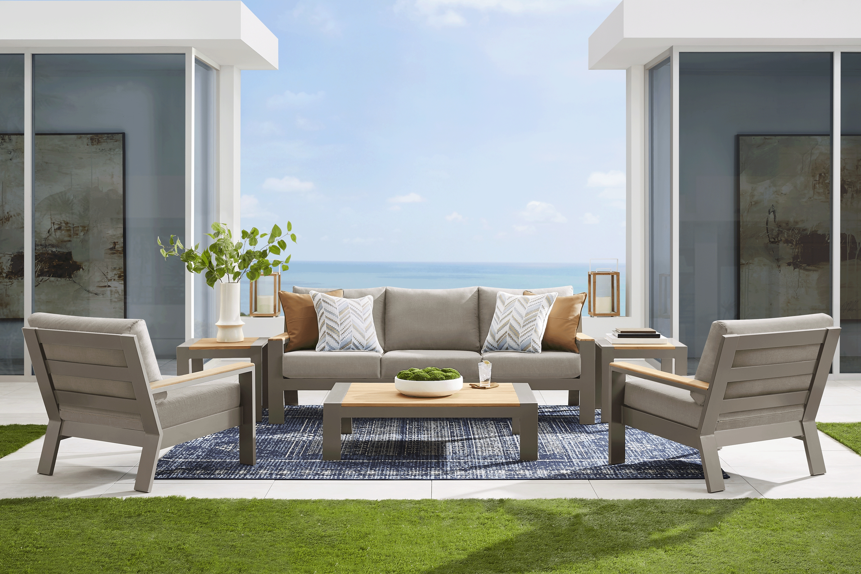 Solana Taupe 4 Pc Outdoor Sofa Seating Set With Mushroom Cushions - Thumbnail - Image 1