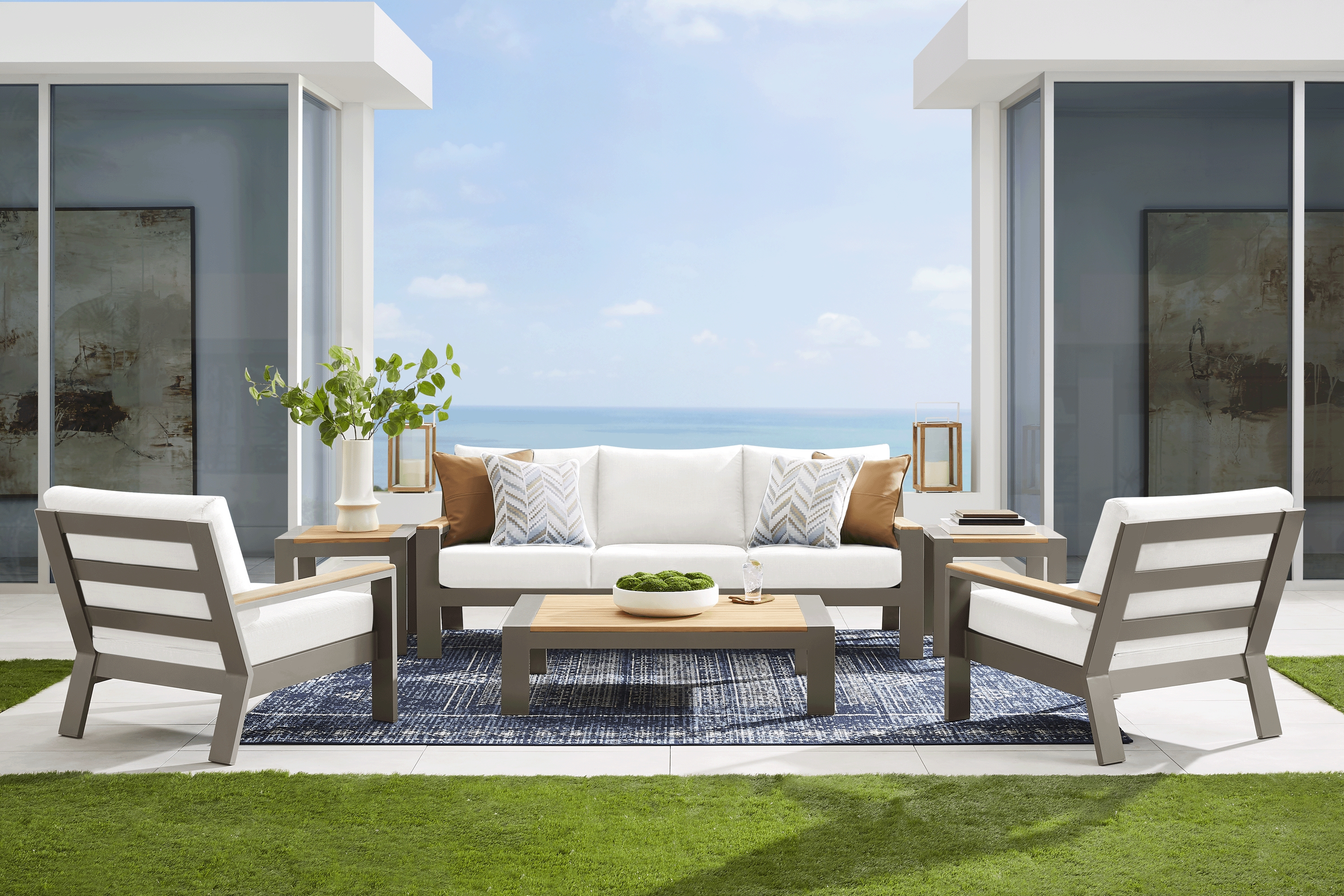 Solana Taupe 4 Pc Outdoor Sofa Seating Set With Natural Cushions - Thumbnail - Image 1