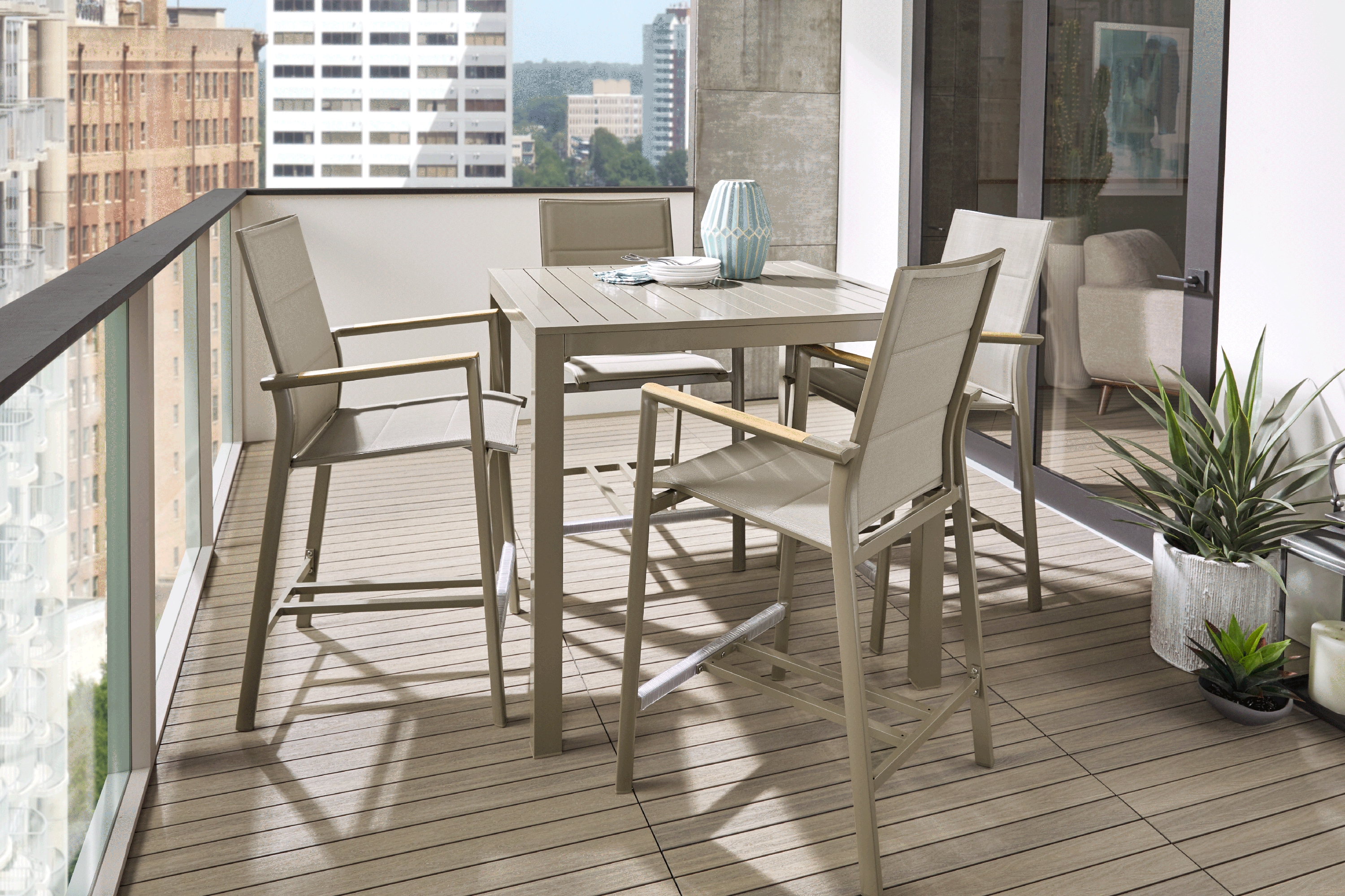 Solana Taupe 5 Pc Outdoor Bar Height Dining Set - Thumbnail - Image 1