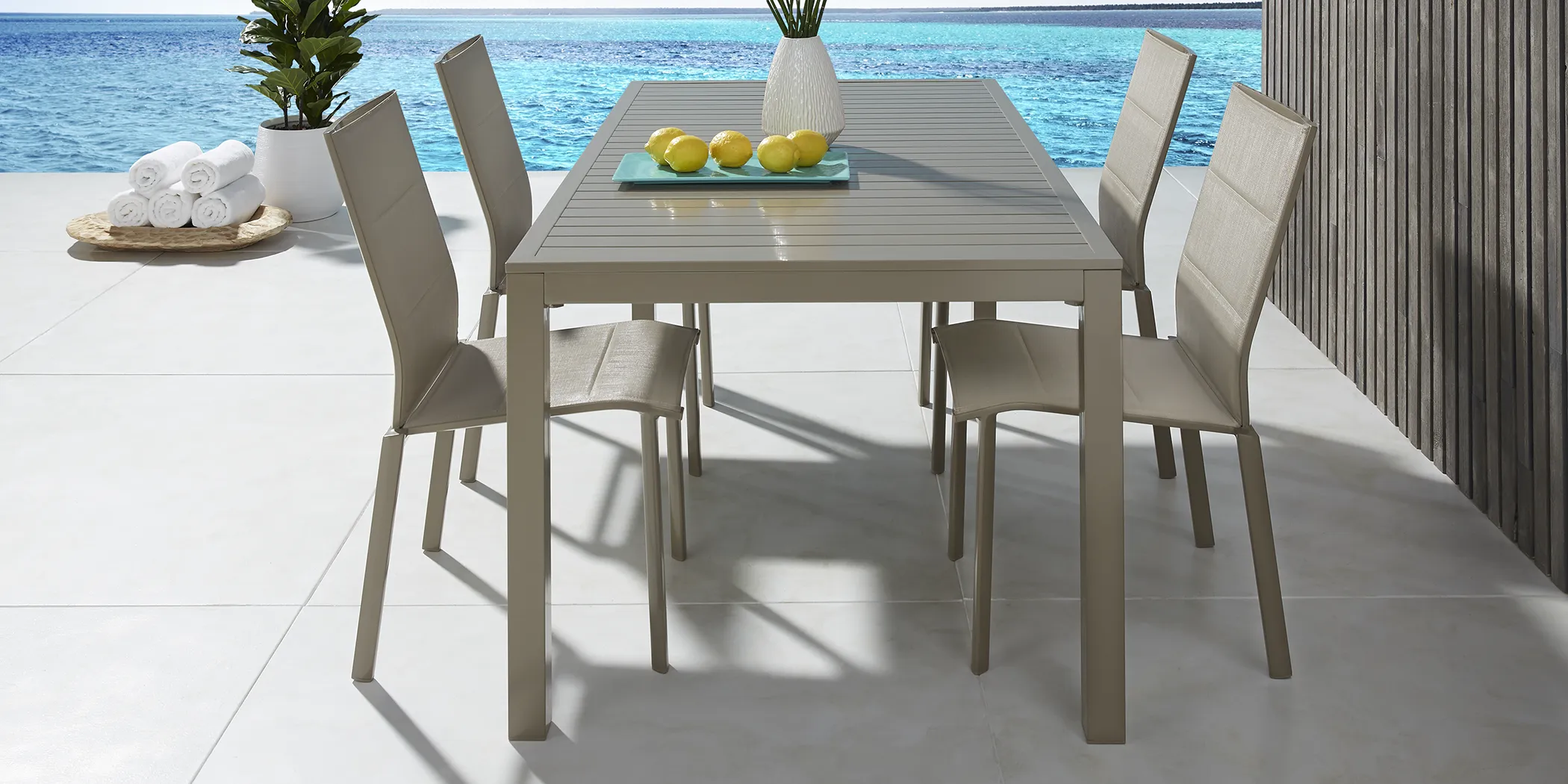 Solana Taupe 7 Pc 70 in. Rectangle Outdoor Dining Set - Thumbnail - Image 2
