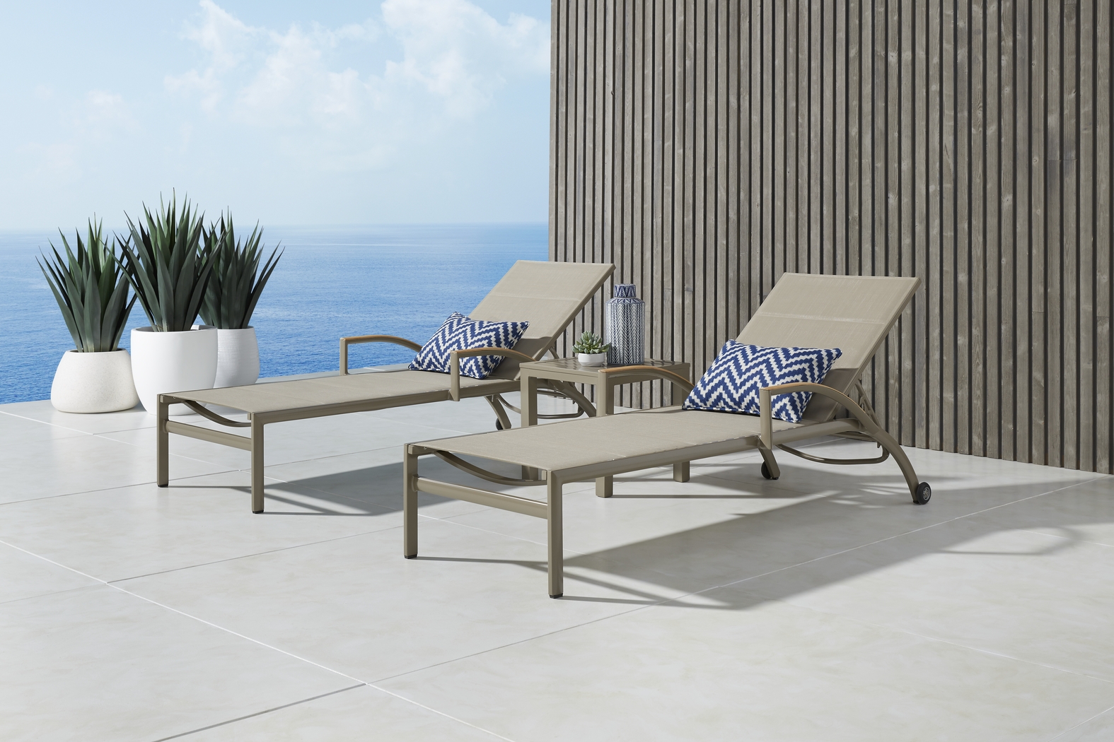 Solana Taupe Outdoor Chaises, Set of 2 - Thumbnail - Image 3
