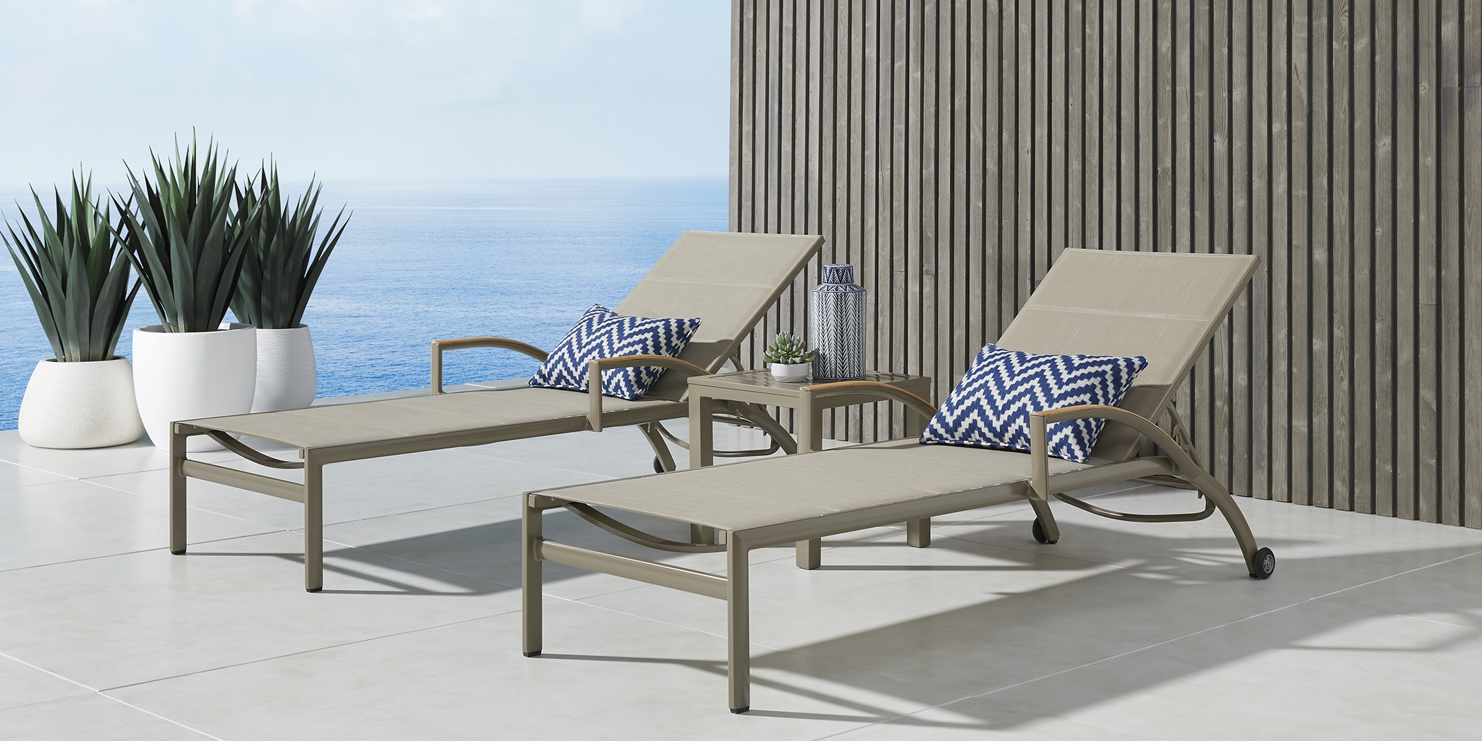 Solana Taupe Outdoor Chaises, Set of 2 - Thumbnail - Image 2