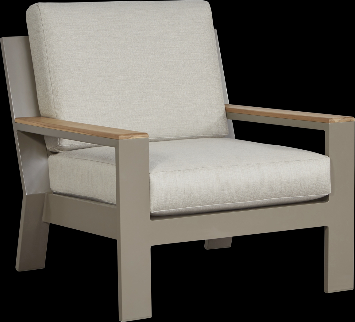 Solana Taupe Outdoor Club Chair with Beige Cushions - Thumbnail - Image 1