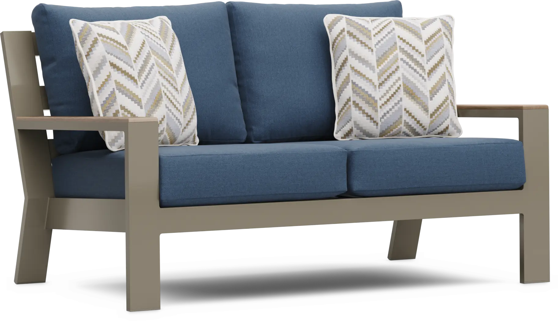 Solana Taupe Outdoor Loveseat with Blueberry Cushions - Thumbnail - Image 2