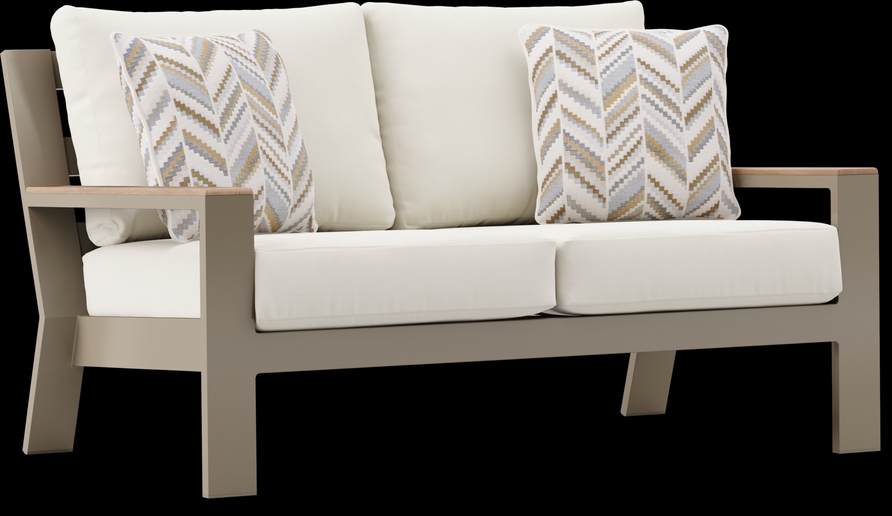 Solana Taupe Outdoor Loveseat with Natural Cushions - Thumbnail - Image 2