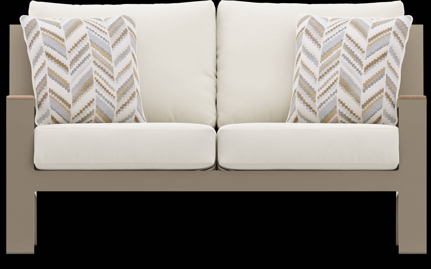 Solana Taupe Outdoor Loveseat with Natural Cushions - Thumbnail - Image 1
