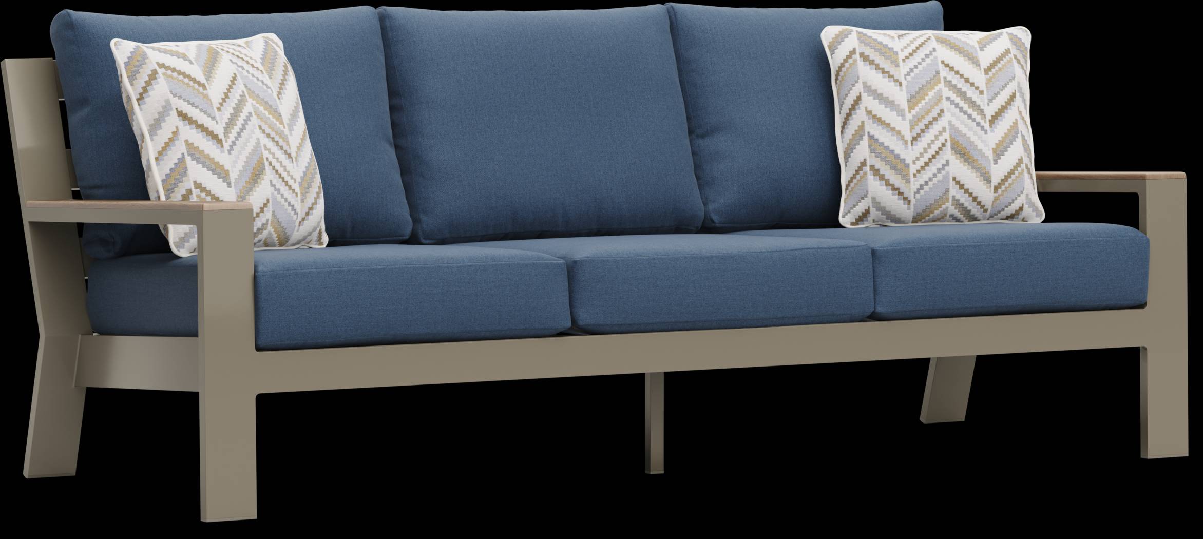 Solana Taupe Outdoor Sofa with Blueberry Cushions - Thumbnail - Image 3