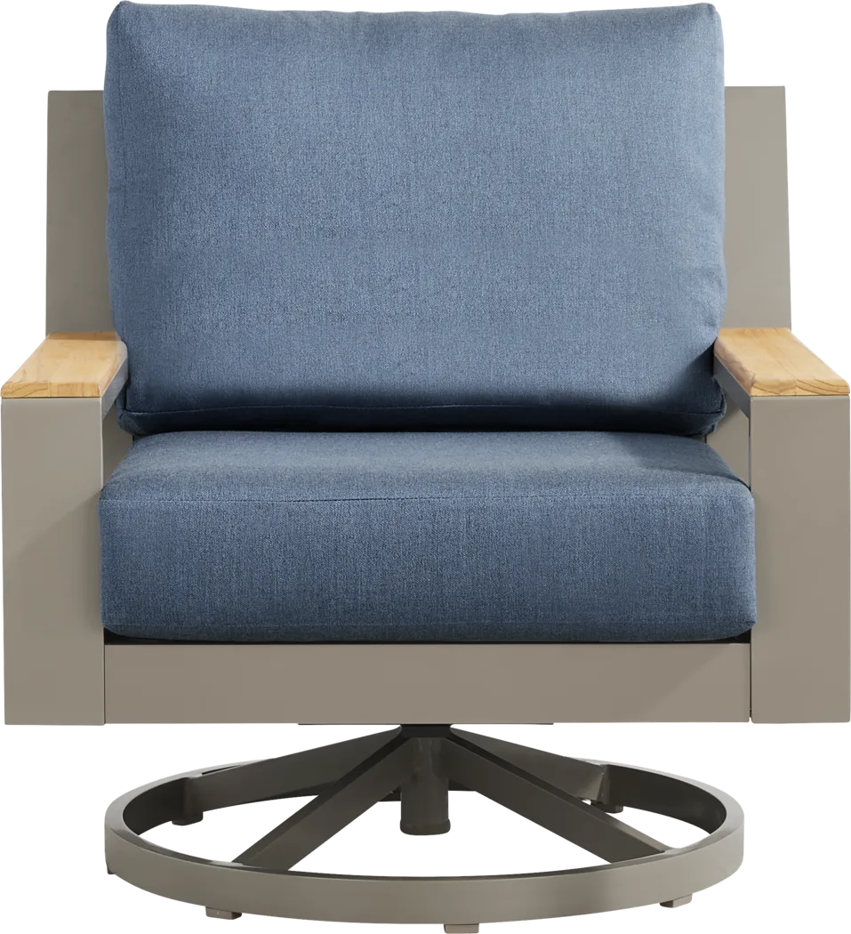 Solana Taupe Outdoor Swivel Rocker Club Chair with Blueberry Cushions - Thumbnail - Image 2