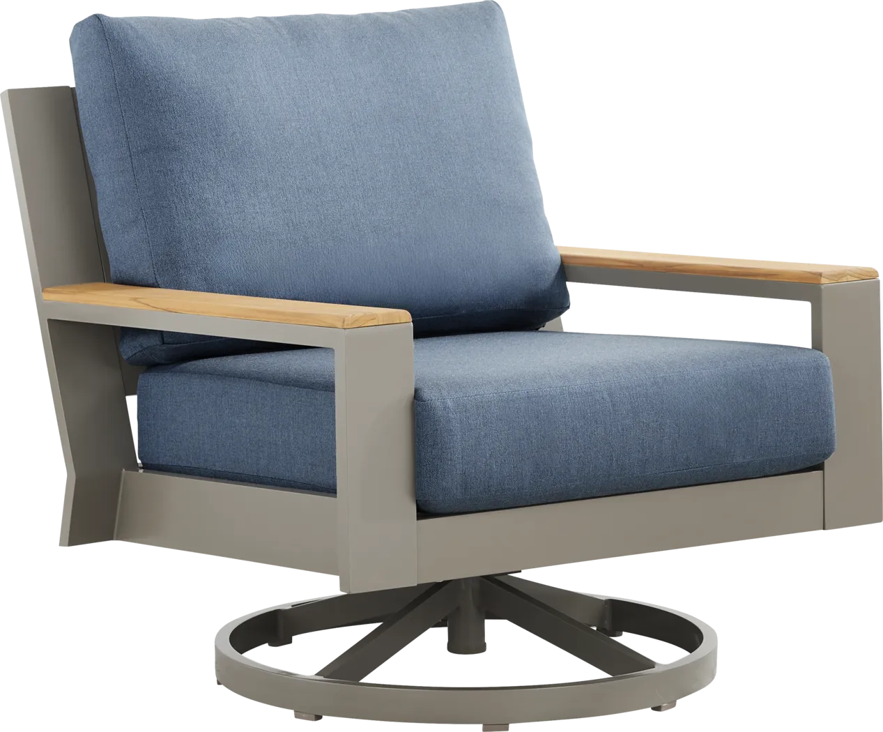 Solana Taupe Outdoor Swivel Rocker Club Chair with Blueberry Cushions - Thumbnail - Image 1