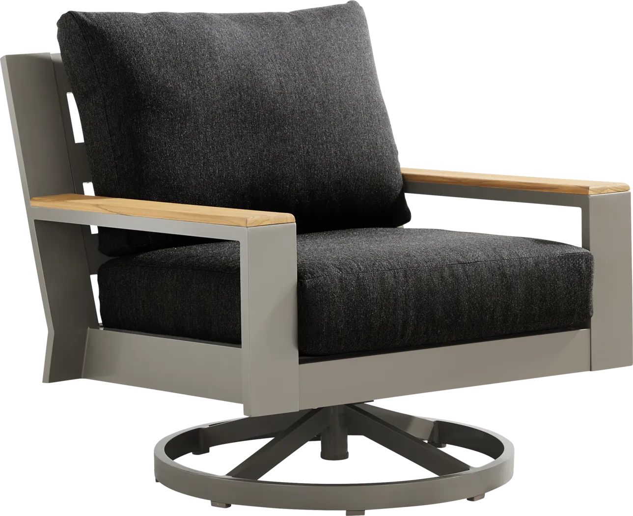 Solana Taupe Outdoor Swivel Rocker Club Chair with Charcoal Cushions - Thumbnail - Image 1