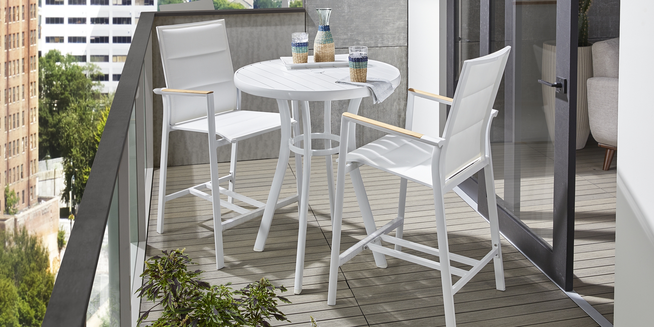 Solana White 3 Pc Outdoor Balcony Dining Set - Thumbnail - Image 1