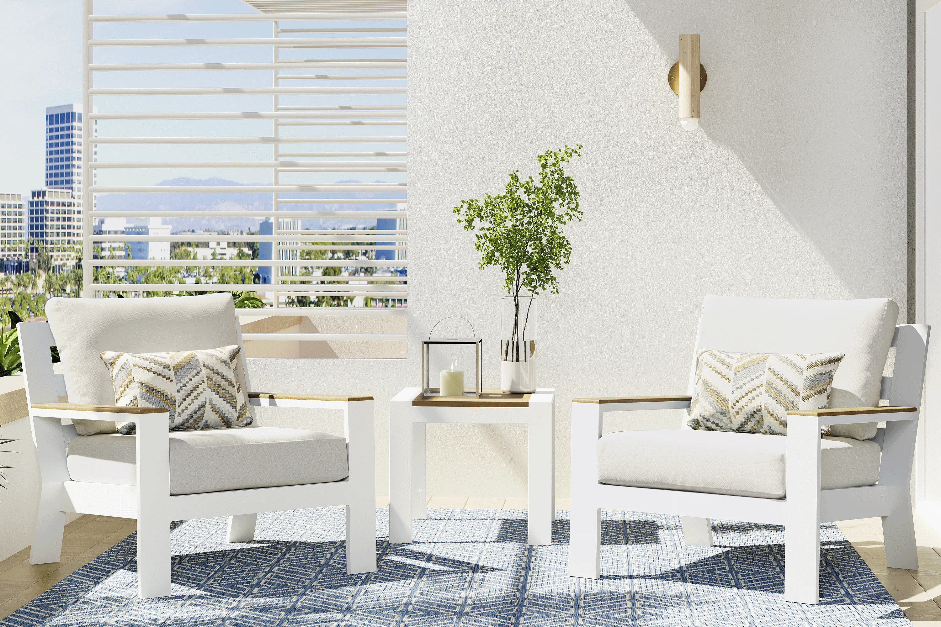 Solana White 3 Pc Outdoor Seating Set with Natural Cushions - Thumbnail - Image 1