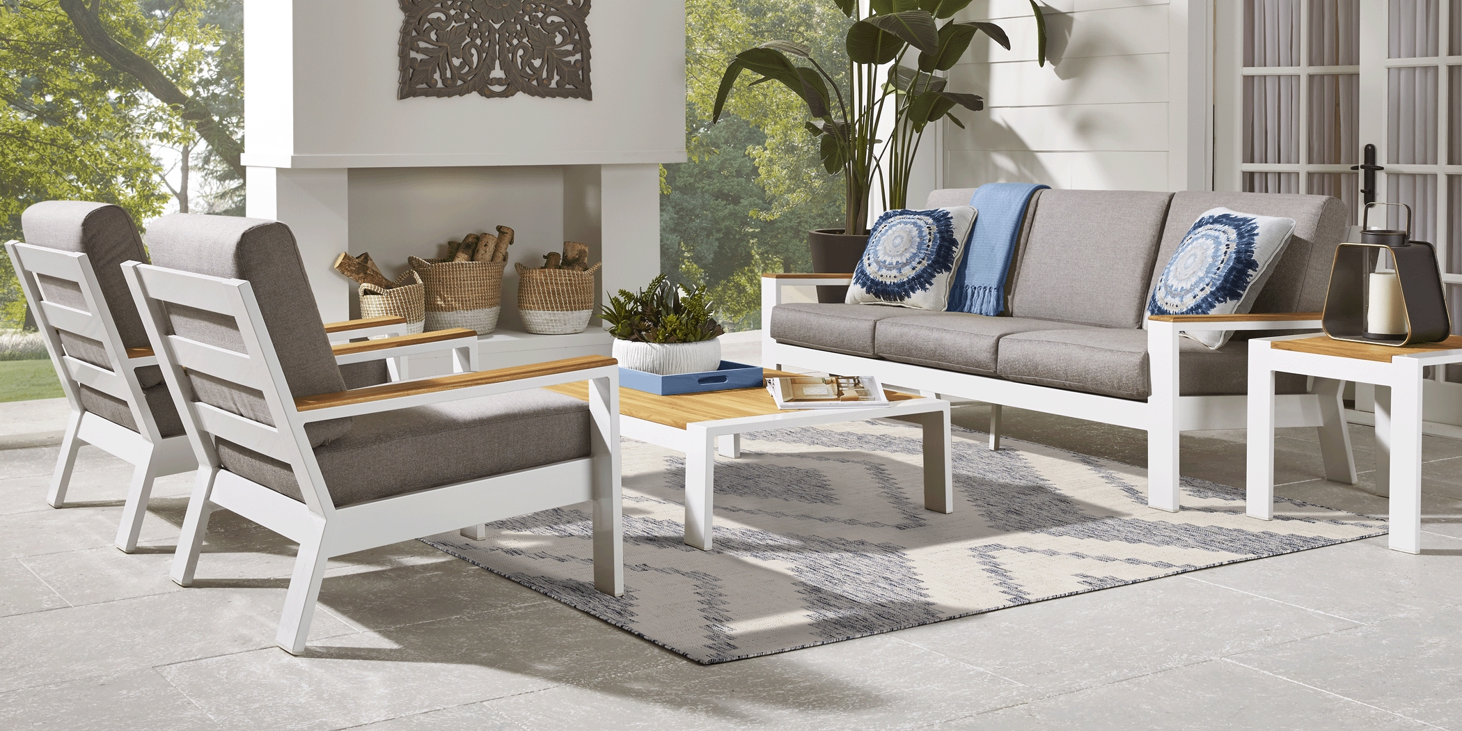 Solana White Outdoor Club Chair with Gray Cushions - Thumbnail - Image 3