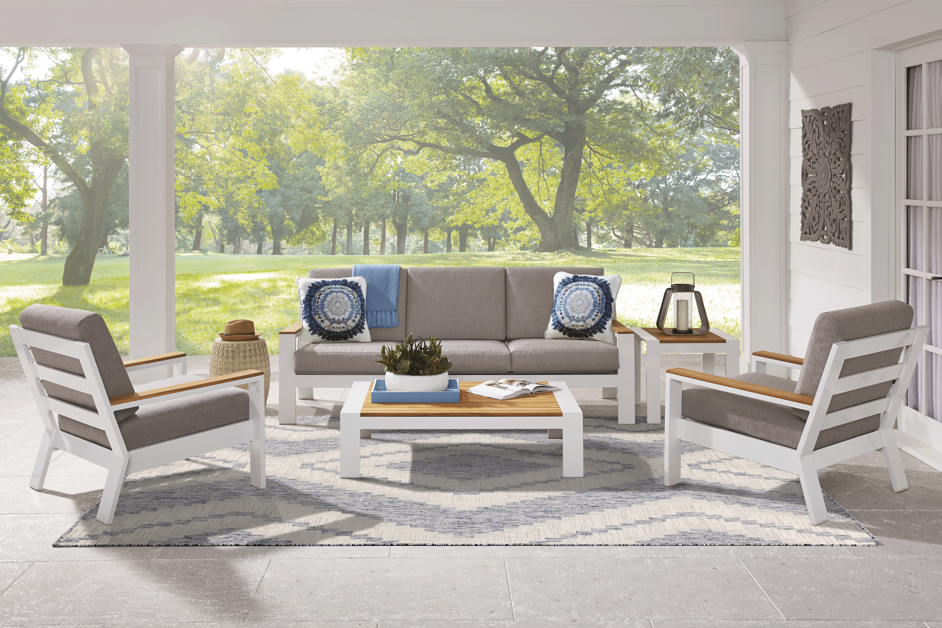 Solana White Outdoor Club Chair with Gray Cushions - Thumbnail - Image 2