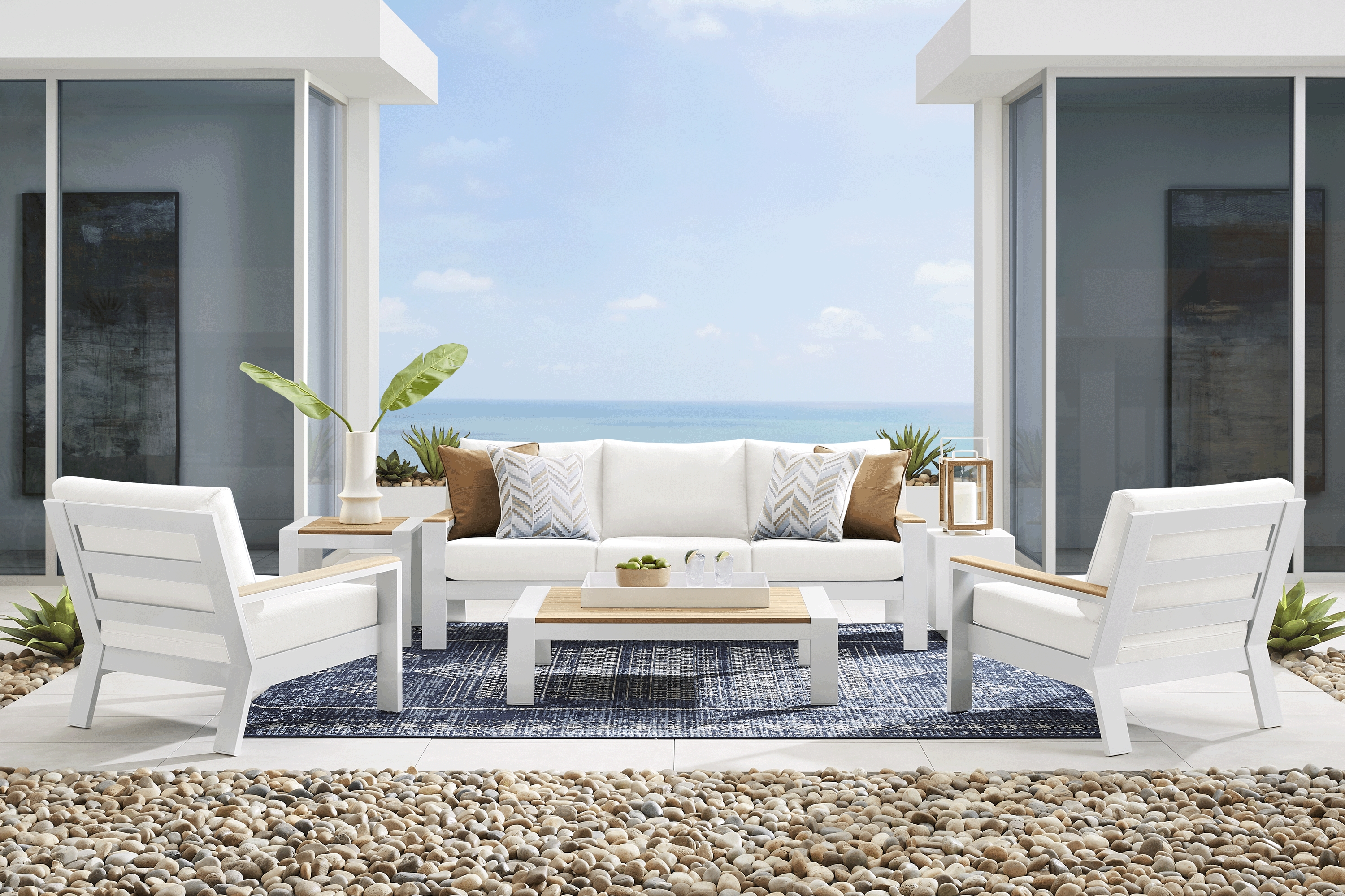 Solana White Outdoor Sofa with Natural Cushions - Thumbnail - Image 2