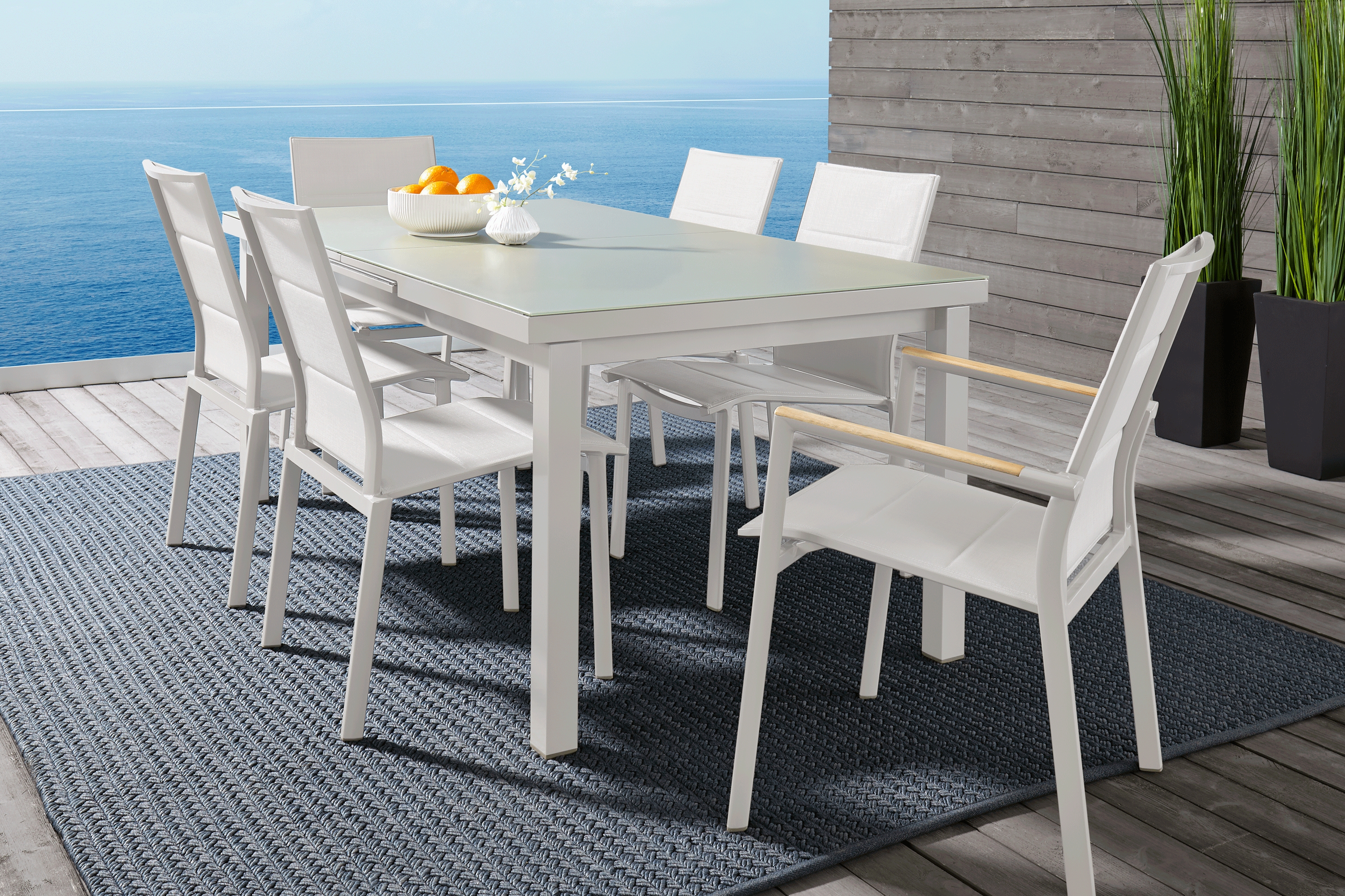 Solana White 5 Pc 71-94 in. Rectangle Outdoor Dining Set - Thumbnail - Image 1