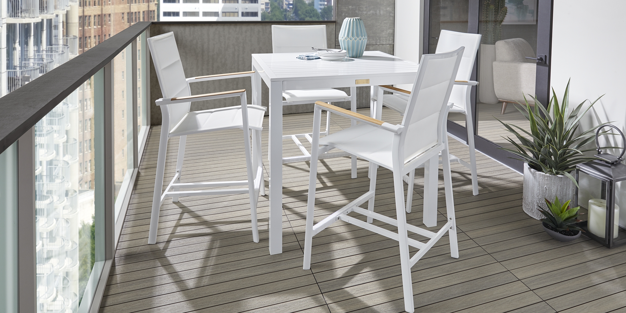 Solana White Outdoor Balcony Stool - Thumbnail - Image 2