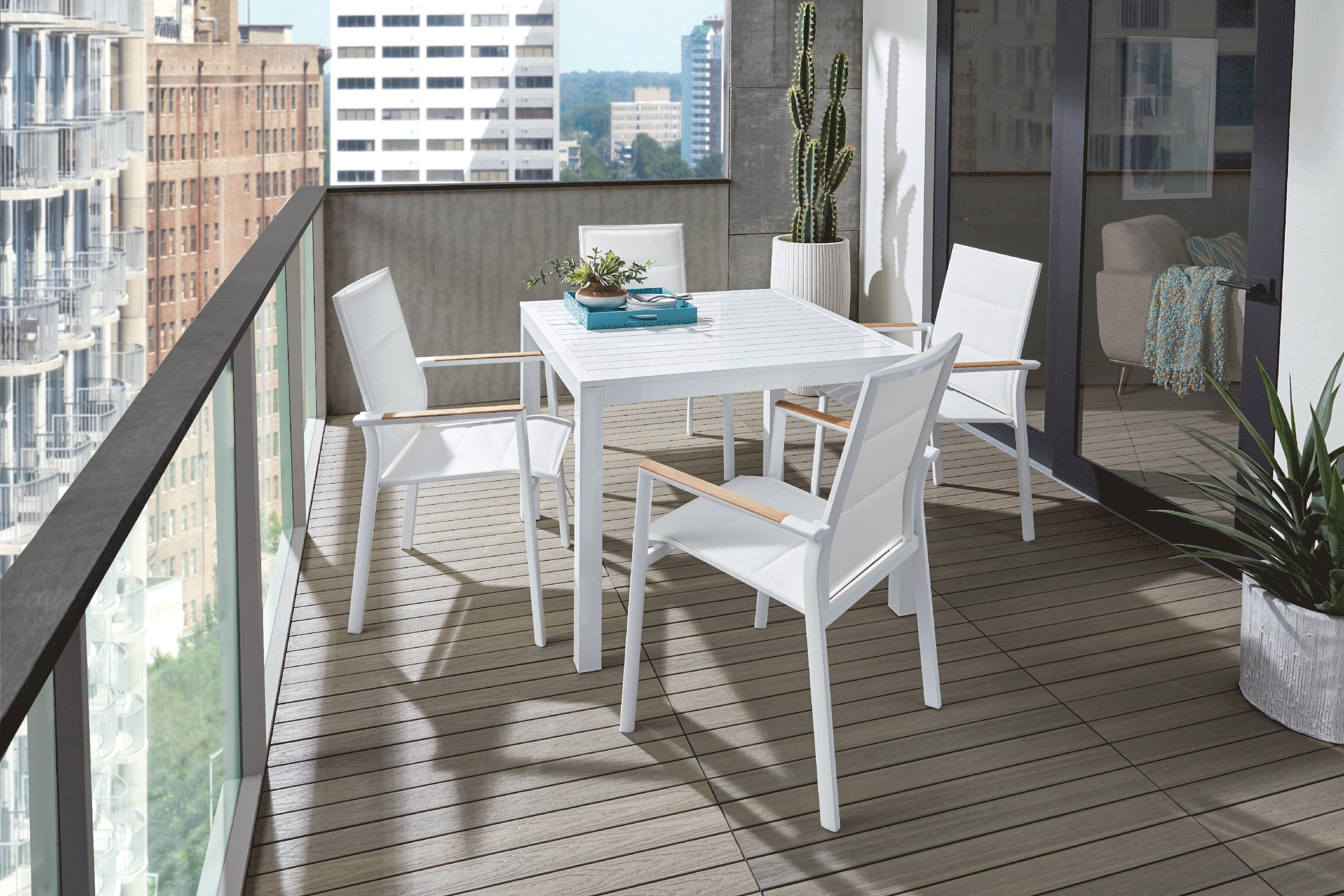 Solana White 5 Pc Outdoor Dining Set - Thumbnail - Image 1
