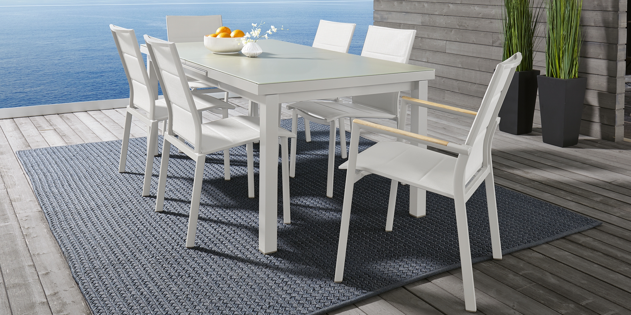 Solana White 7 Pc 71-94 in. Rectangle Outdoor Dining Set - Thumbnail - Image 1