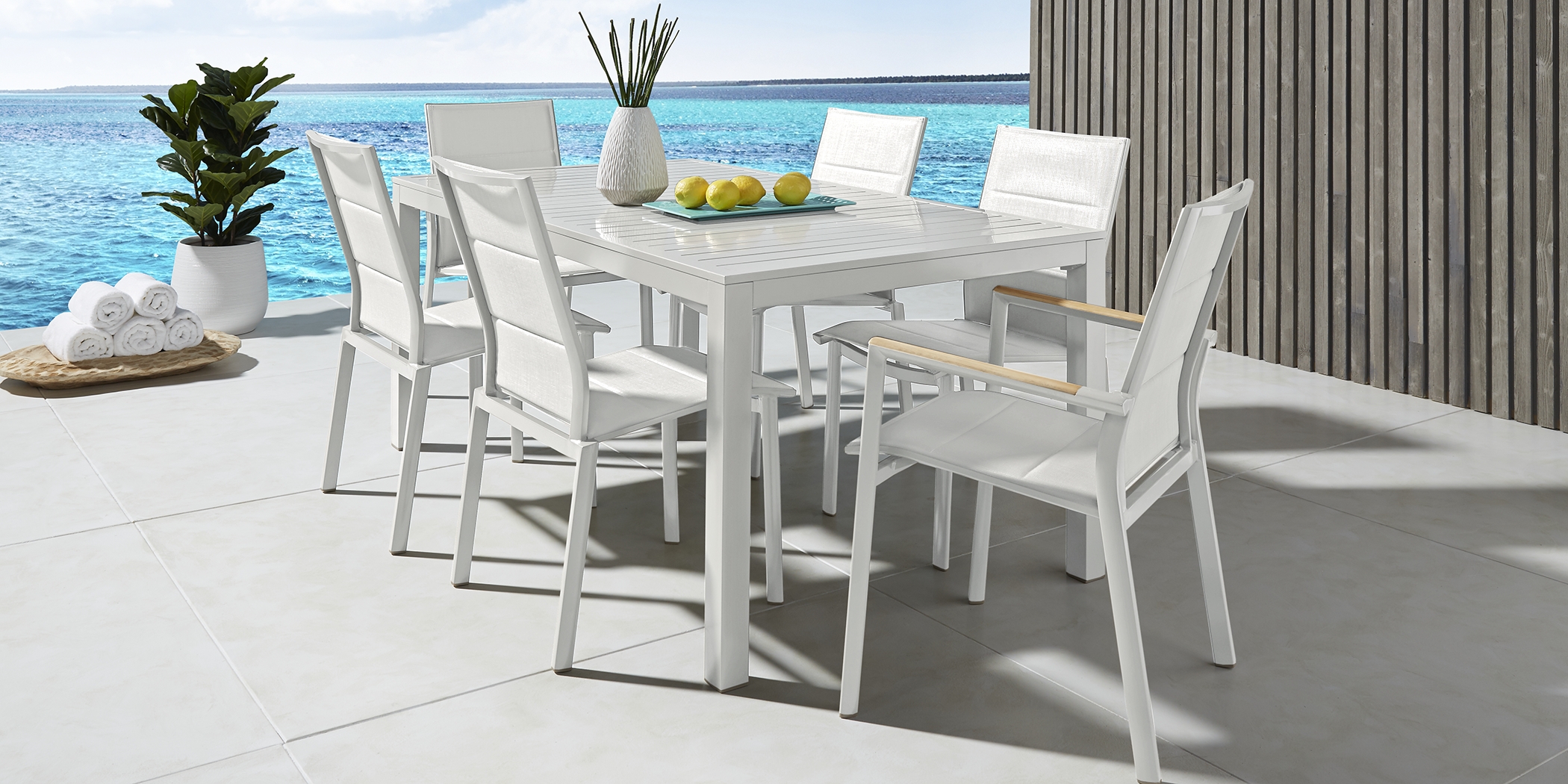 Solana White 7 Pc 70 in. Rectangle Outdoor Dining Set - Thumbnail - Image 2