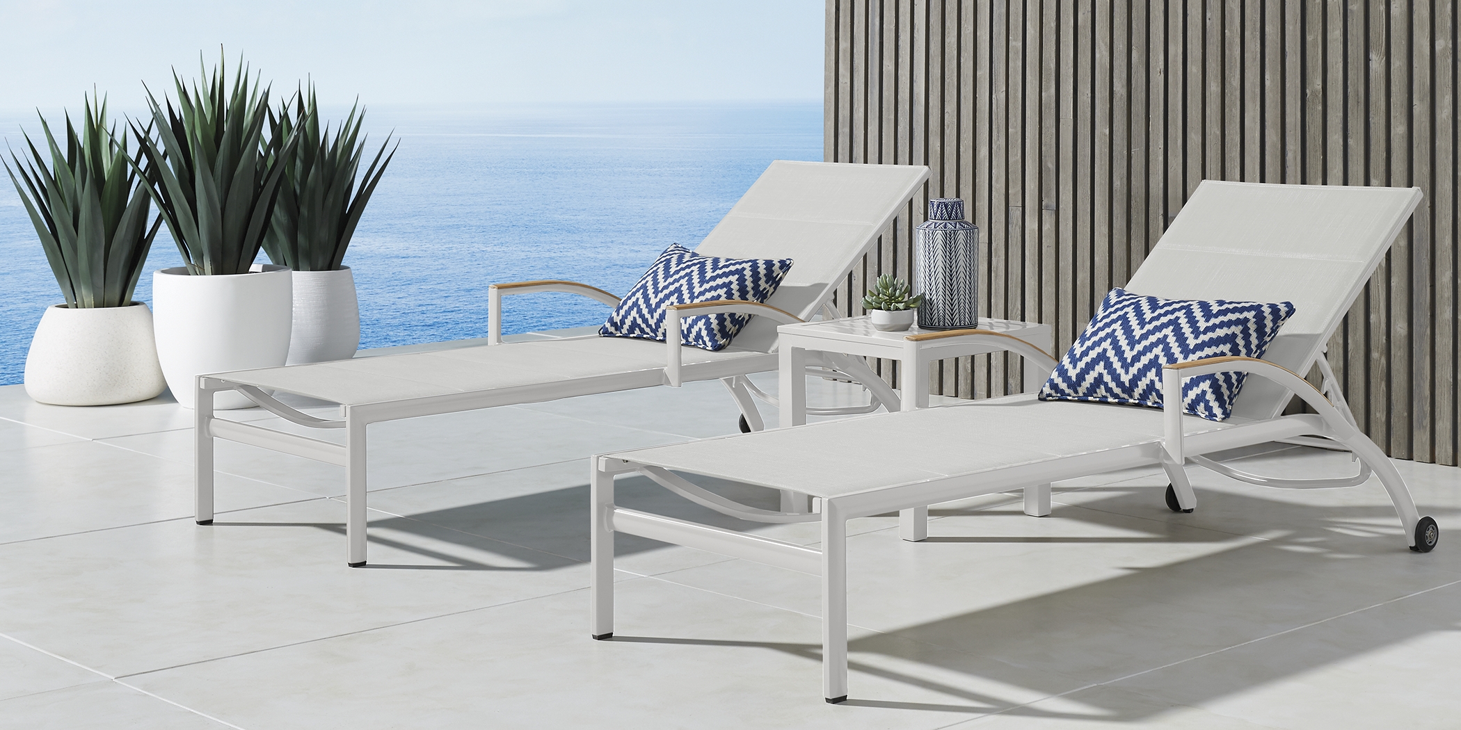 Solana White Outdoor Chaises, Set of 2 - Thumbnail - Image 2