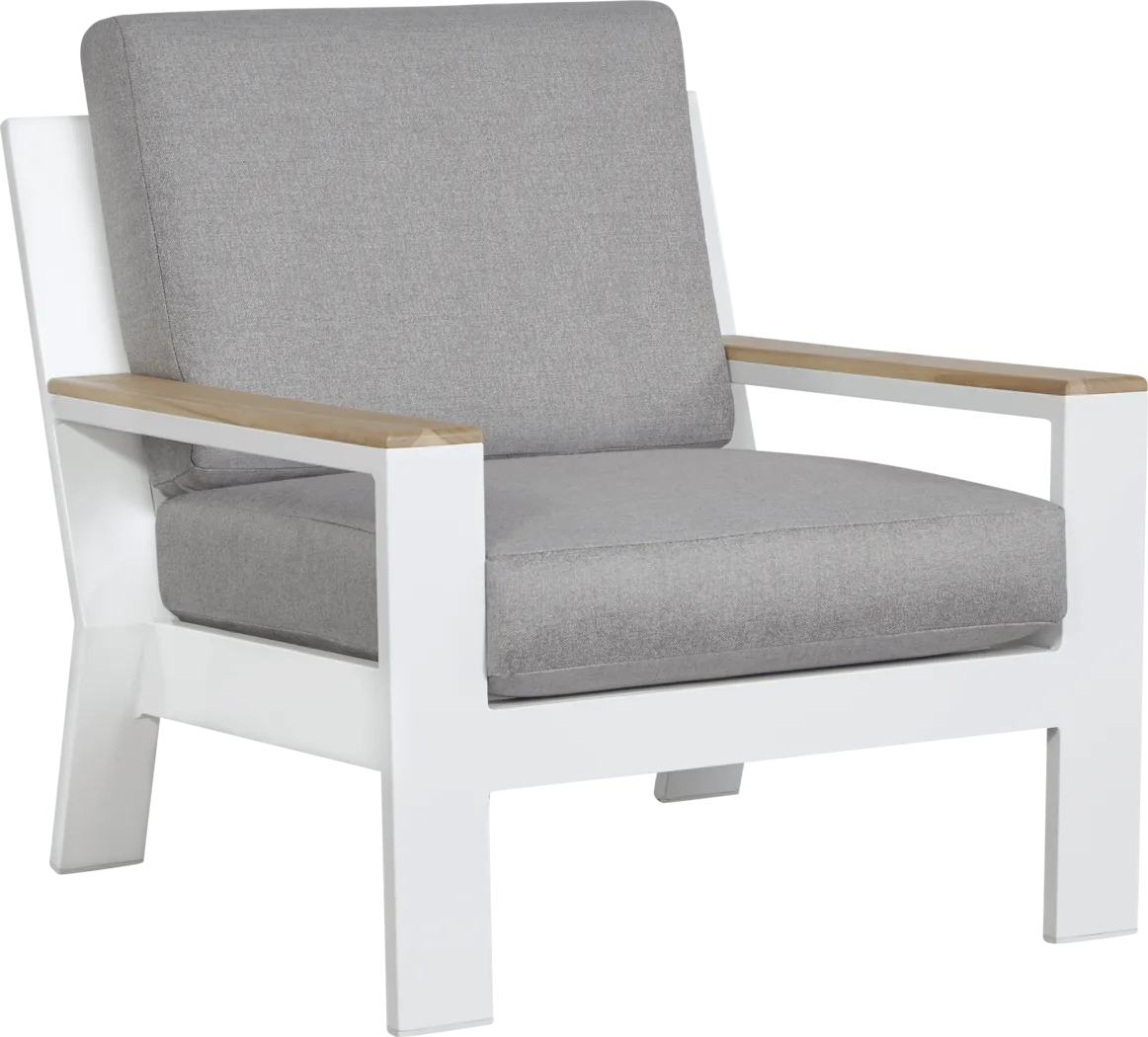 Solana White Outdoor Club Chair with Gray Cushions - Thumbnail - Image 1