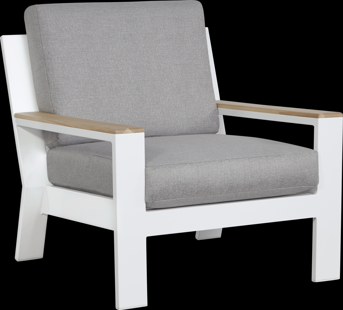 Solana White Outdoor Club Chair with Gray Cushions - Thumbnail - Image 1