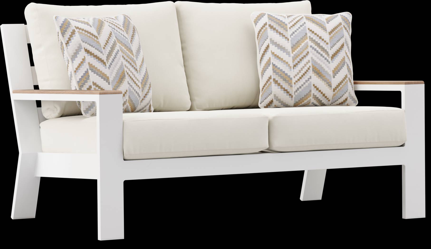 Solana White Outdoor Loveseat with Natural Cushions - Thumbnail - Image 2
